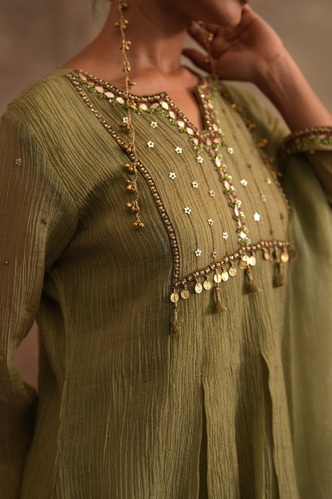 Olive Green Heer Inara Box Pleated