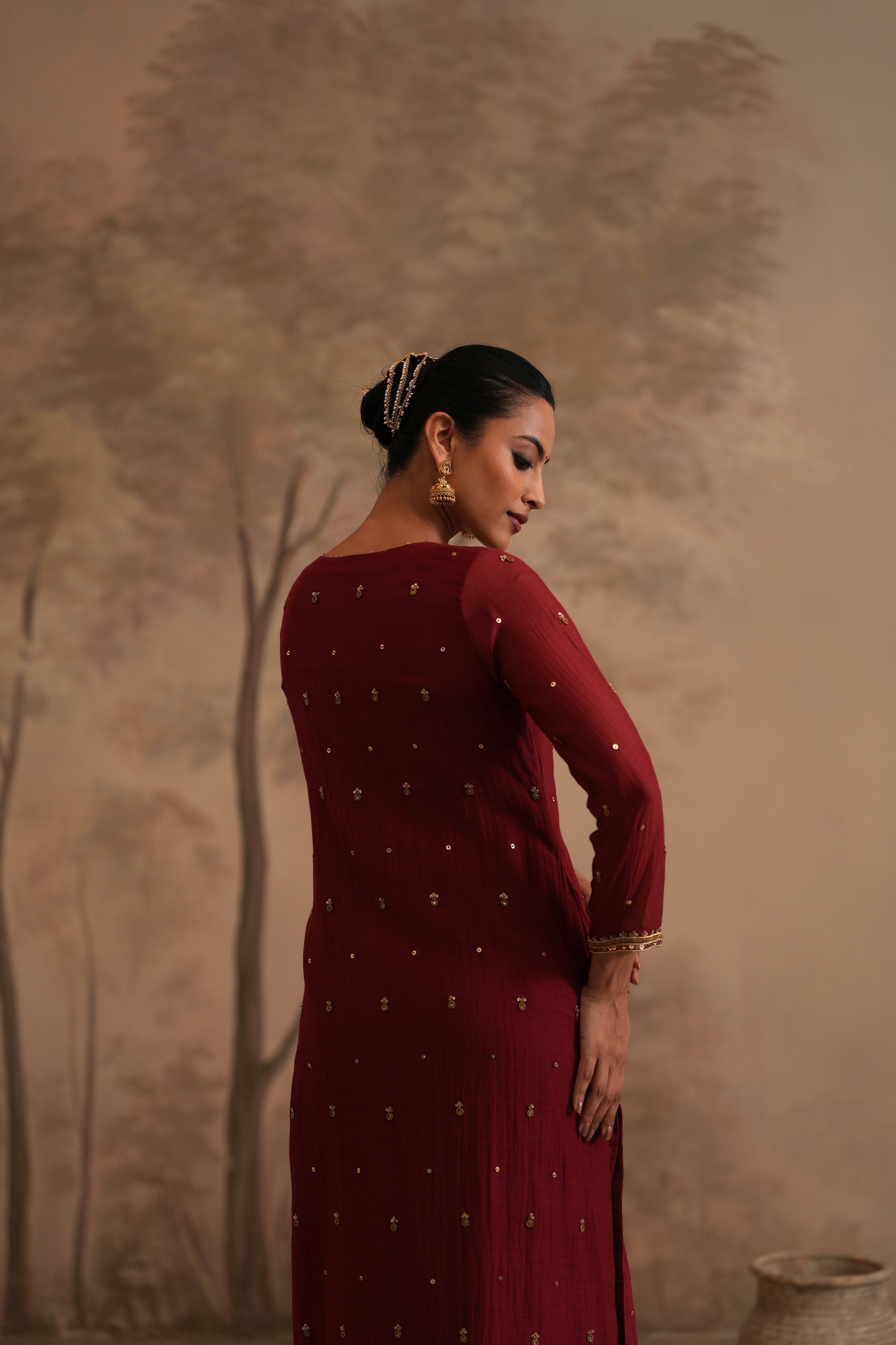 Brick Red Qala Kalika Straight Boatneck Set