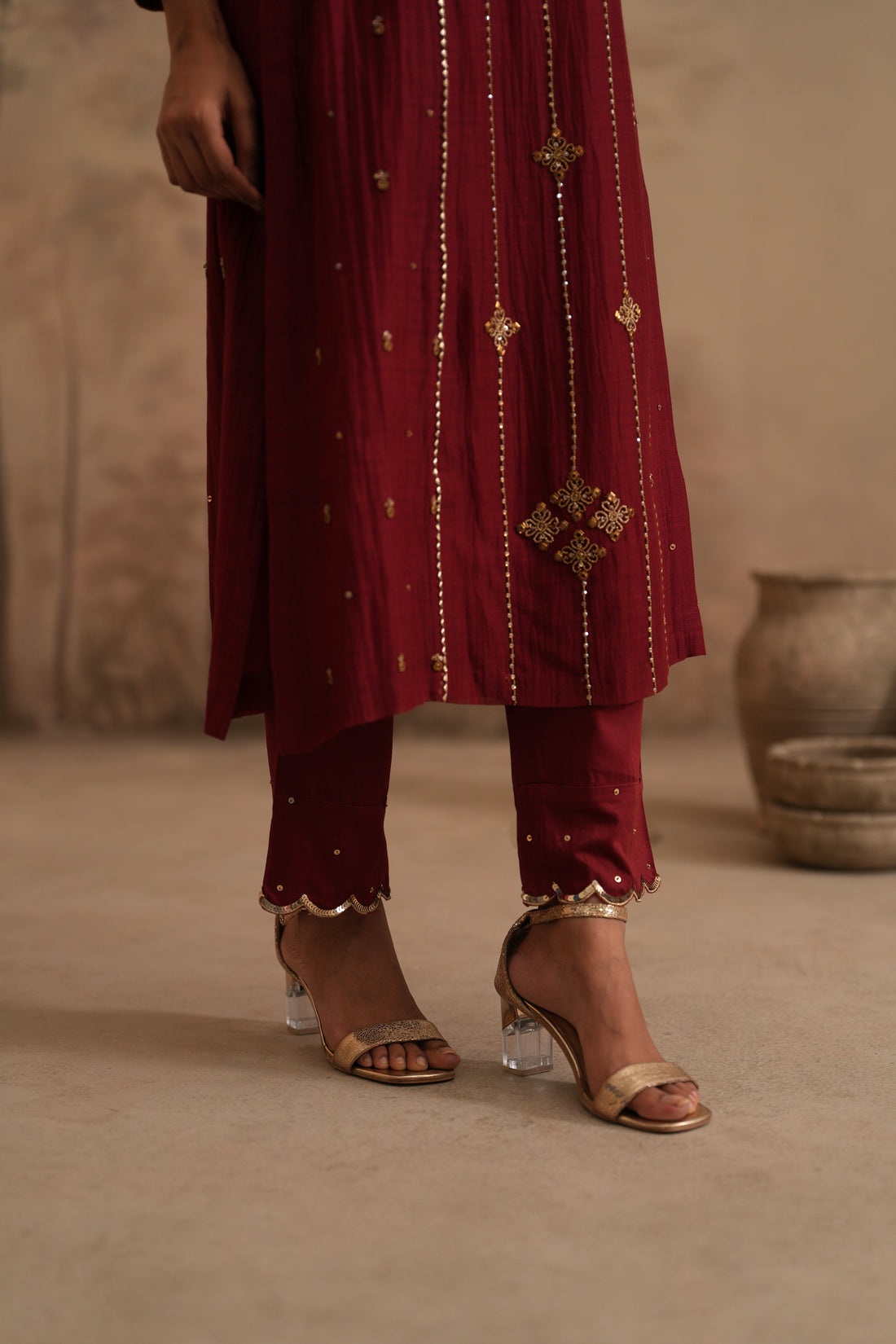 Brick Red Qala Kalika Straight Boatneck Set
