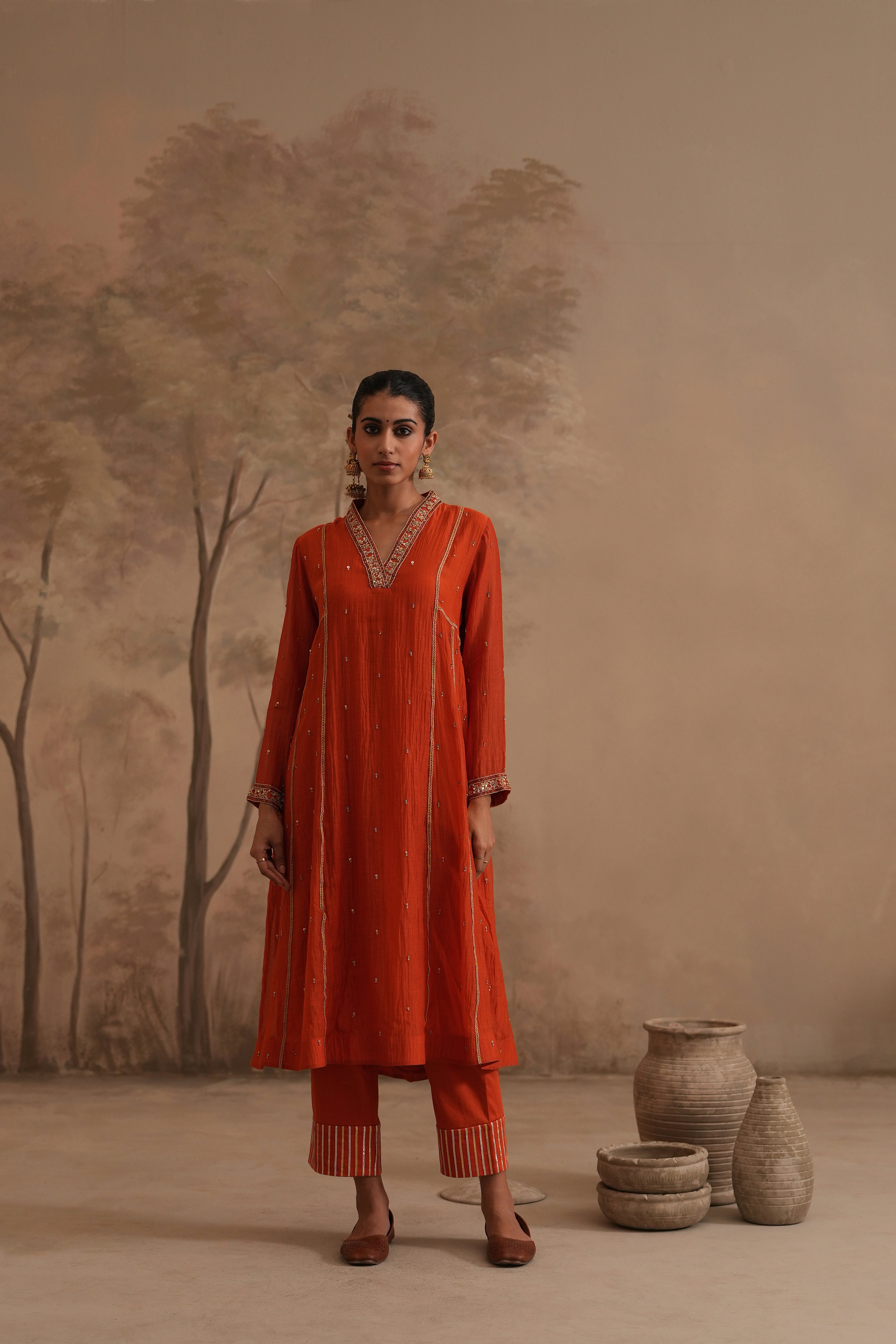Qala Ritika Shawl Collar Aline Set