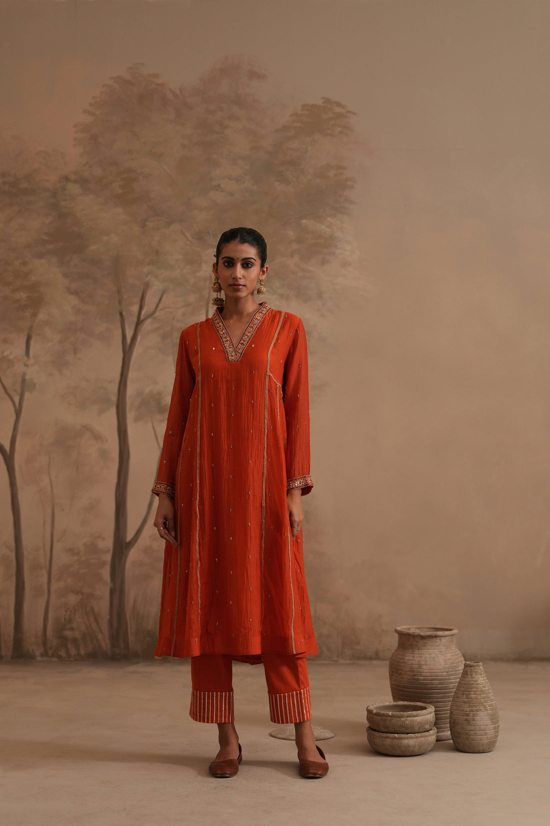 Qala Ritika Shawl Collar Aline Set