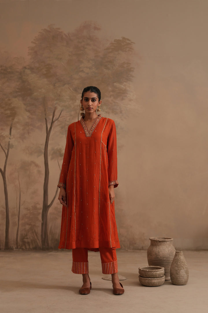 Qala Ritika Shawl Collar Aline Set
