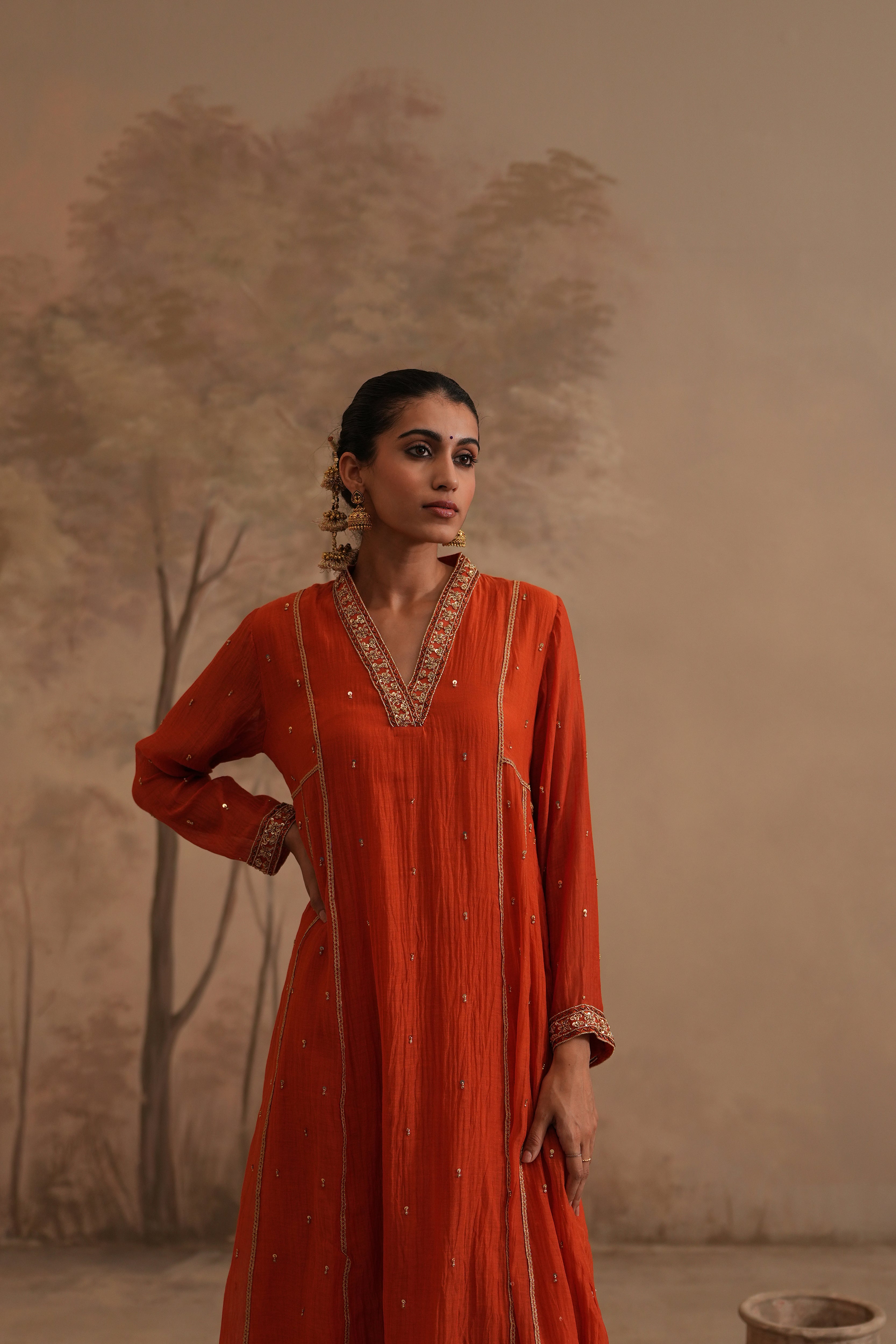Qala Ritika Shawl Collar Aline Set