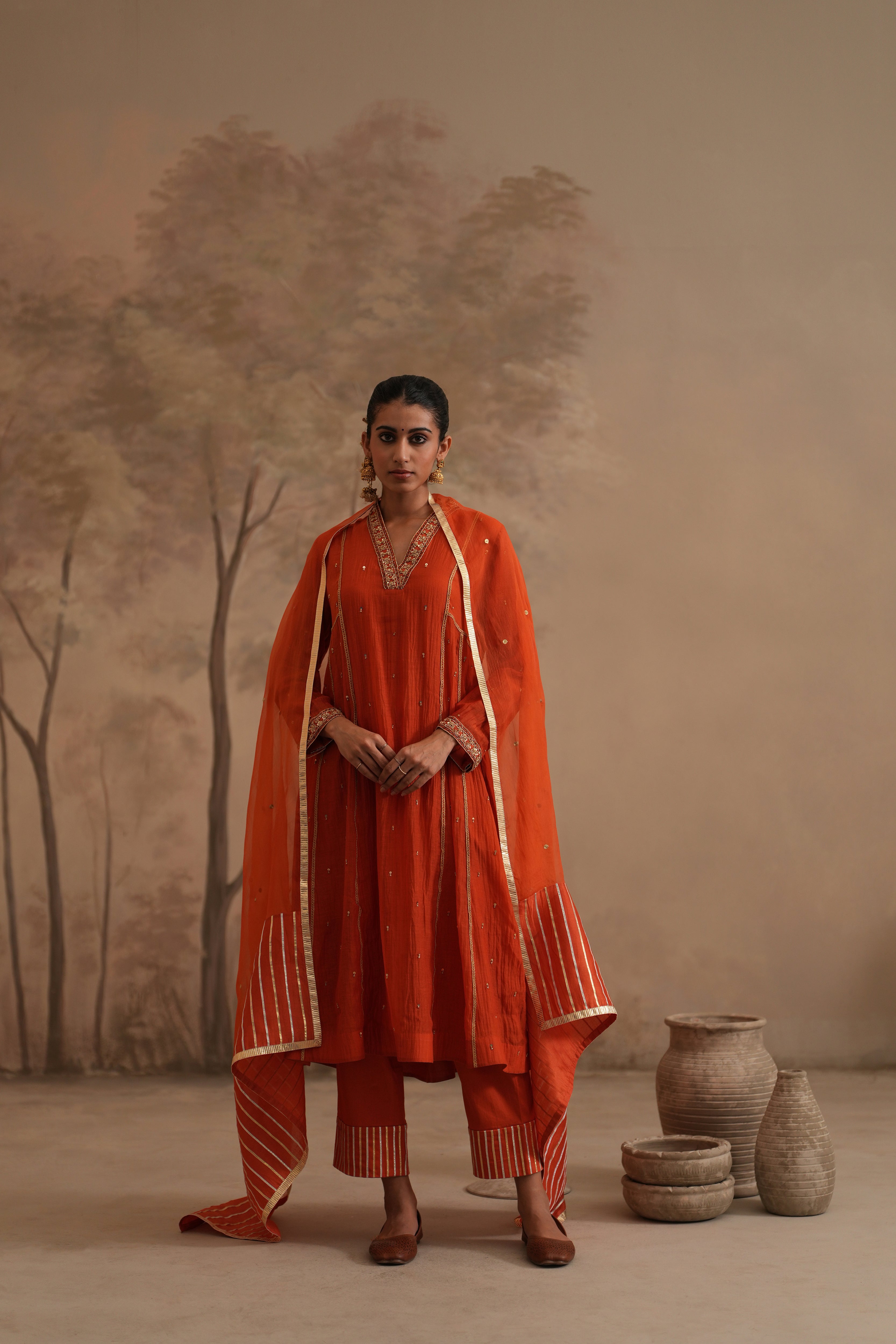 Qala Ritika Shawl Collar Aline Set