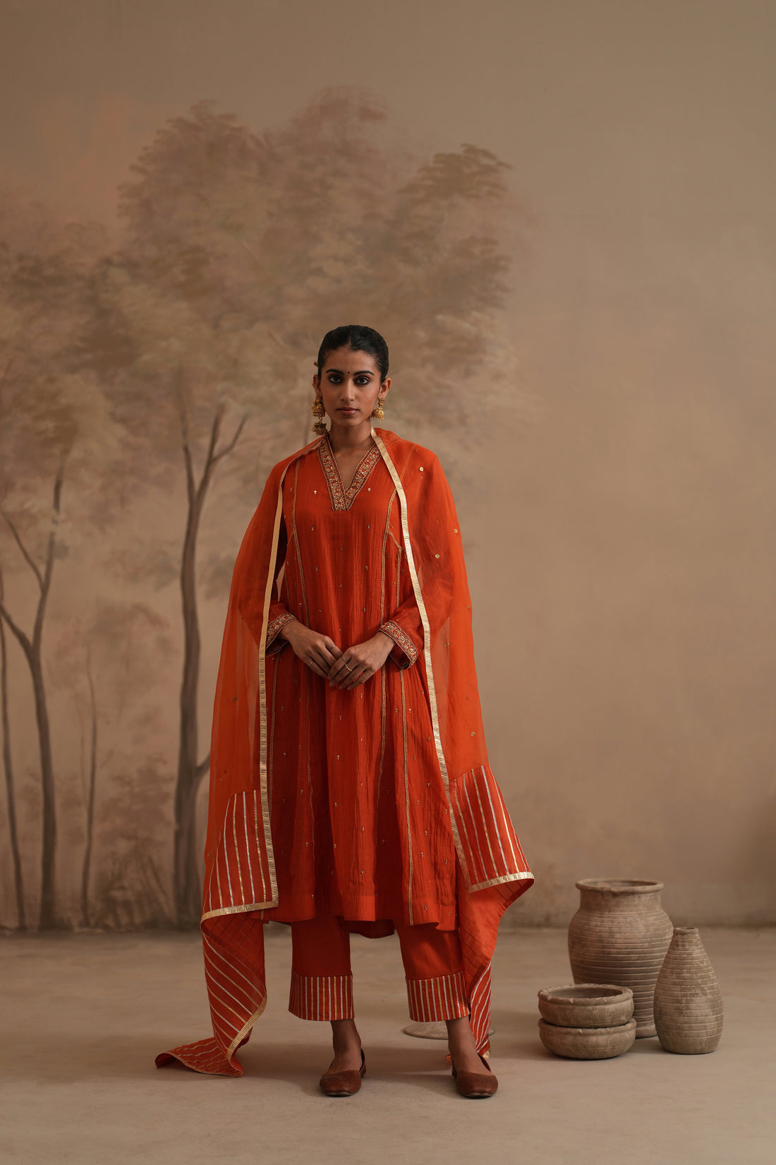 Qala Ritika Shawl Collar Aline Set