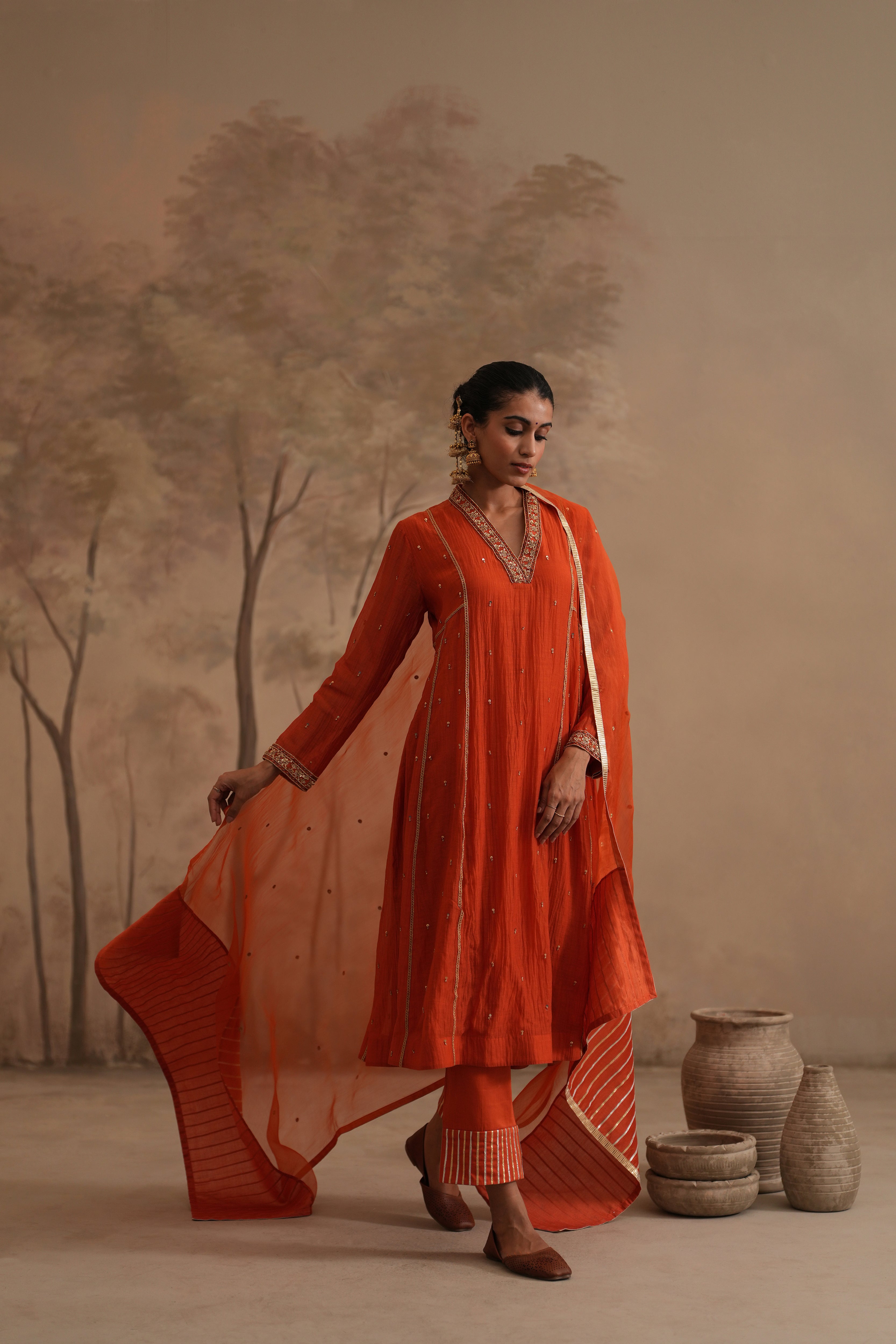 Qala Ritika Shawl Collar Aline Set
