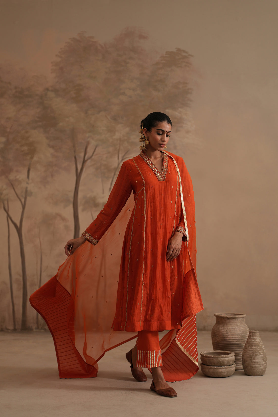 Qala Ritika Shawl Collar Aline Set