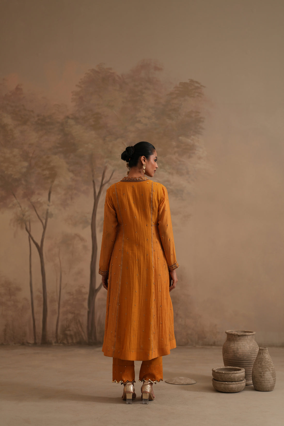 Earthy Yellow Qala Ritika Shawl Collar Aline Se