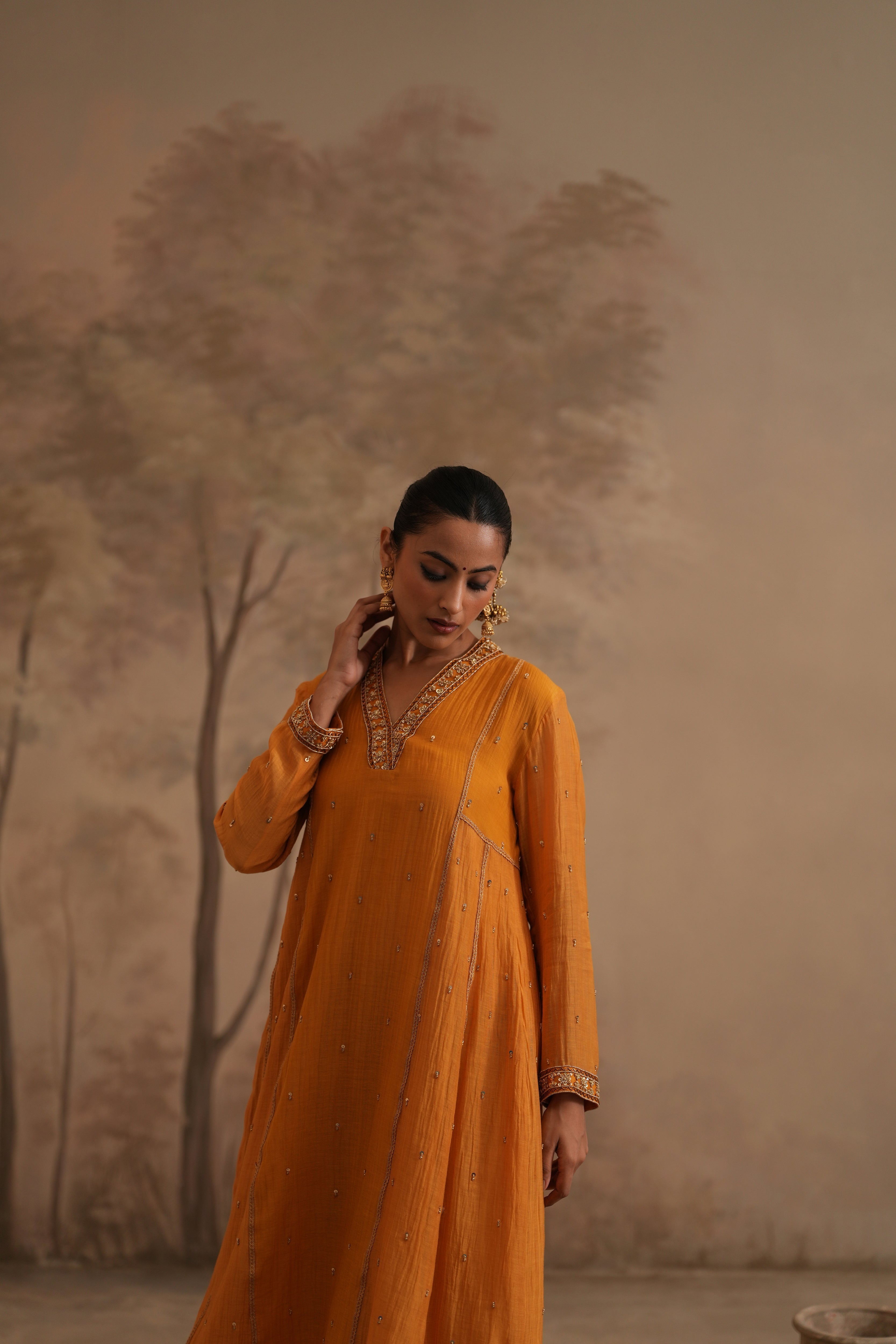 Earthy Yellow Qala Ritika Shawl Collar Aline Se