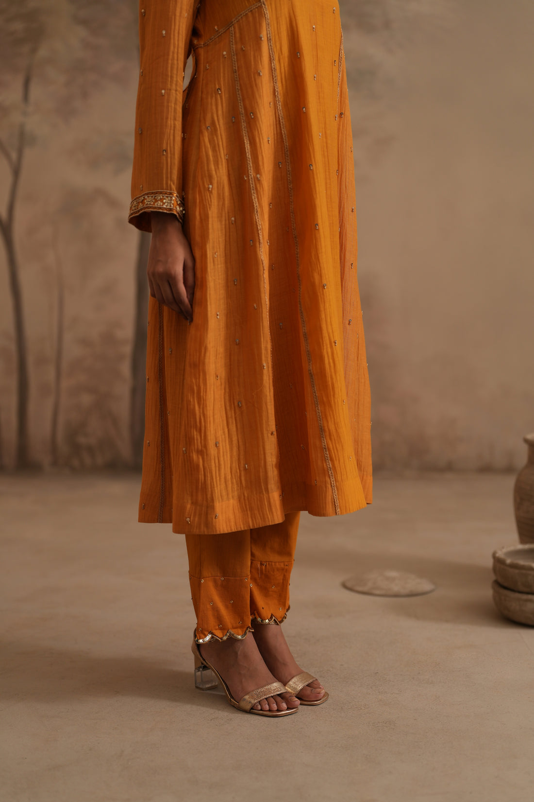 Earthy Yellow Qala Ritika Shawl Collar Aline Se