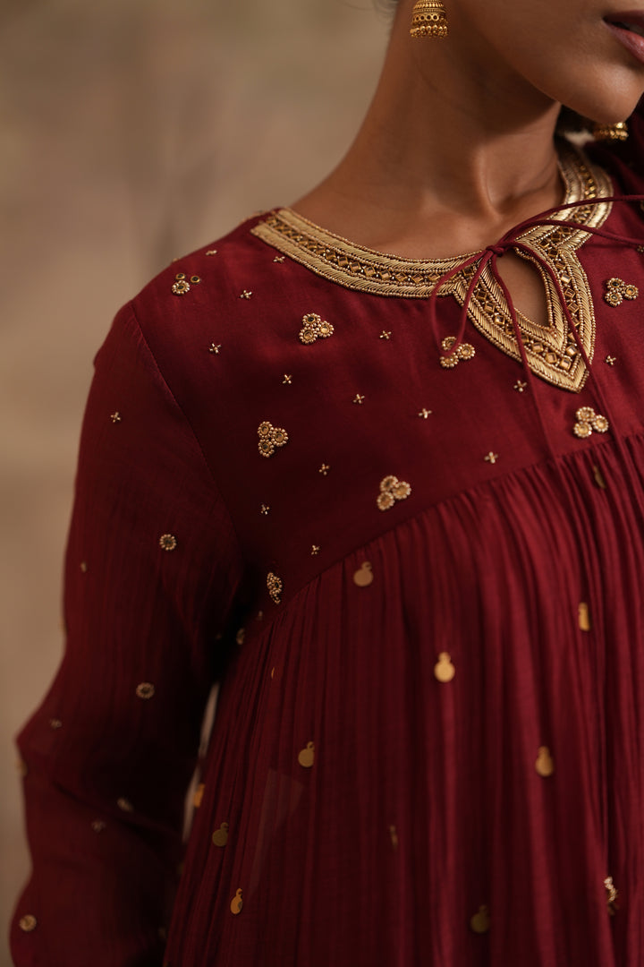 Brick Red Qala Aarna Layered Long Anarkali Set
