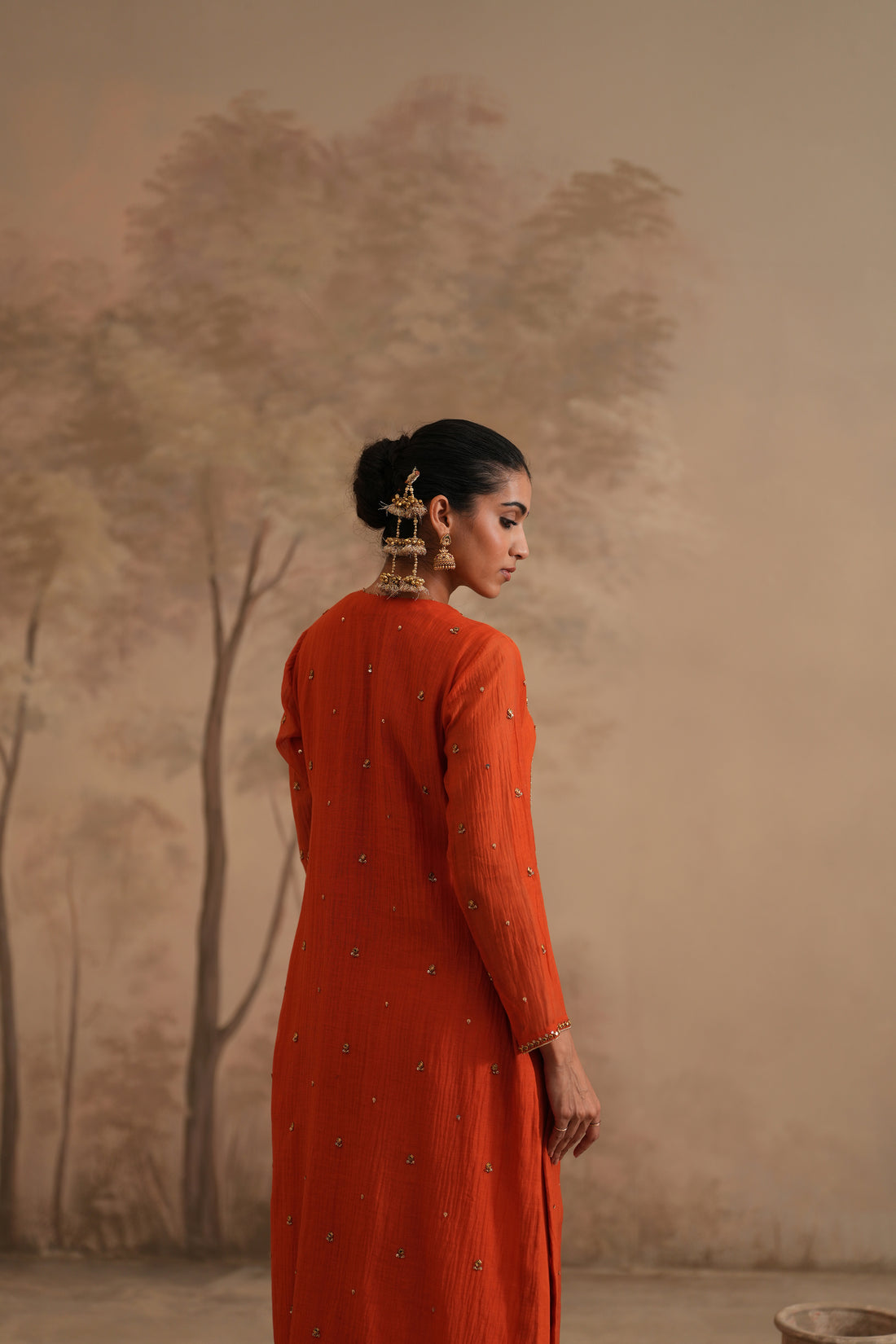 Burnt Orange Qala Saanvi Straight Keyhole Set