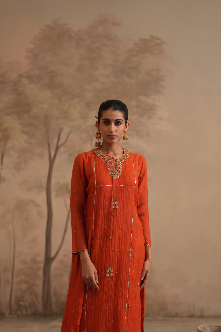 Burnt Orange Qala Saanvi Straight Keyhole Set