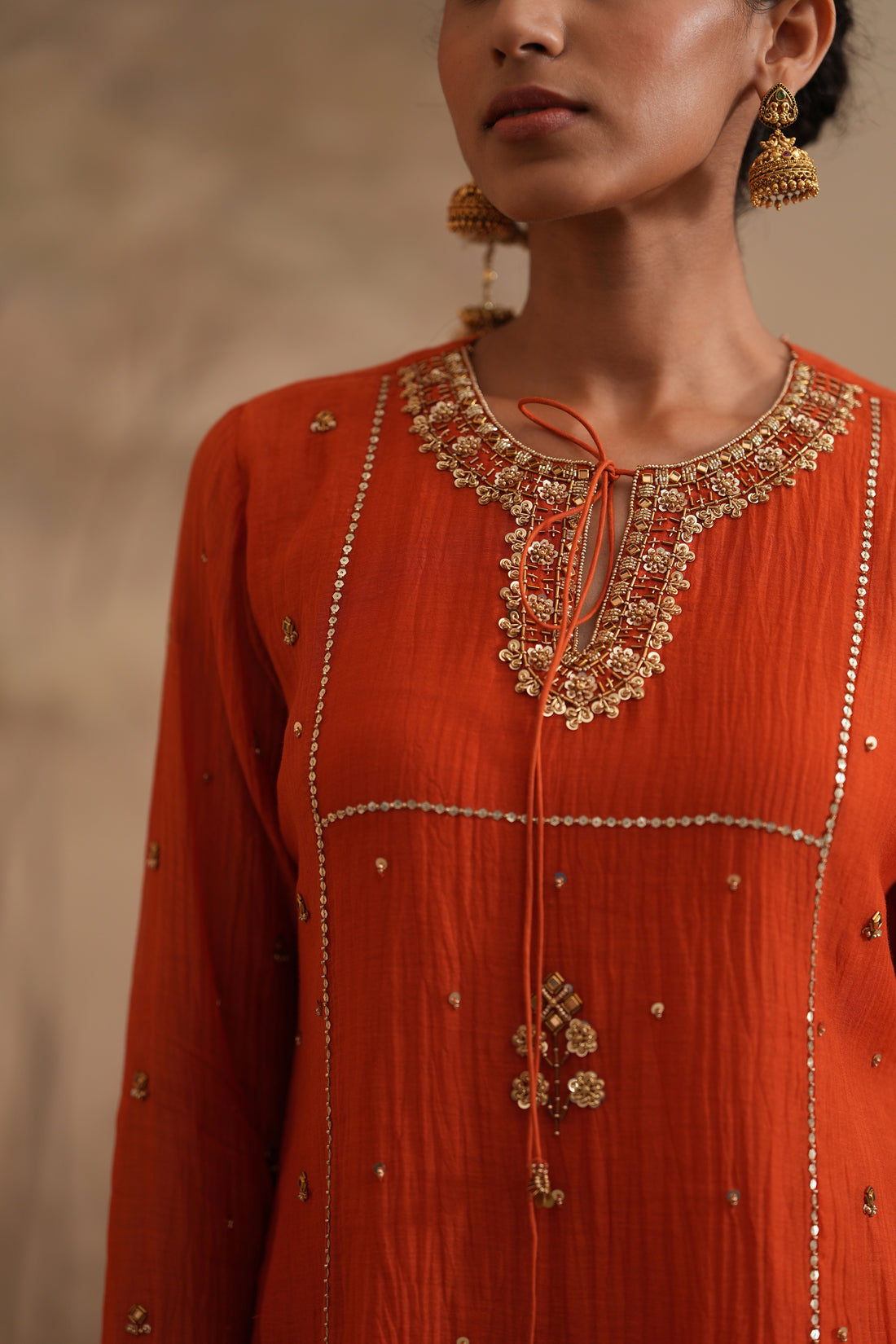 Burnt Orange Qala Saanvi Straight Keyhole Set