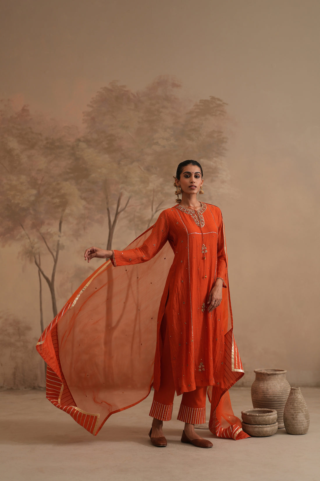 Burnt Orange Qala Saanvi Straight Keyhole Set
