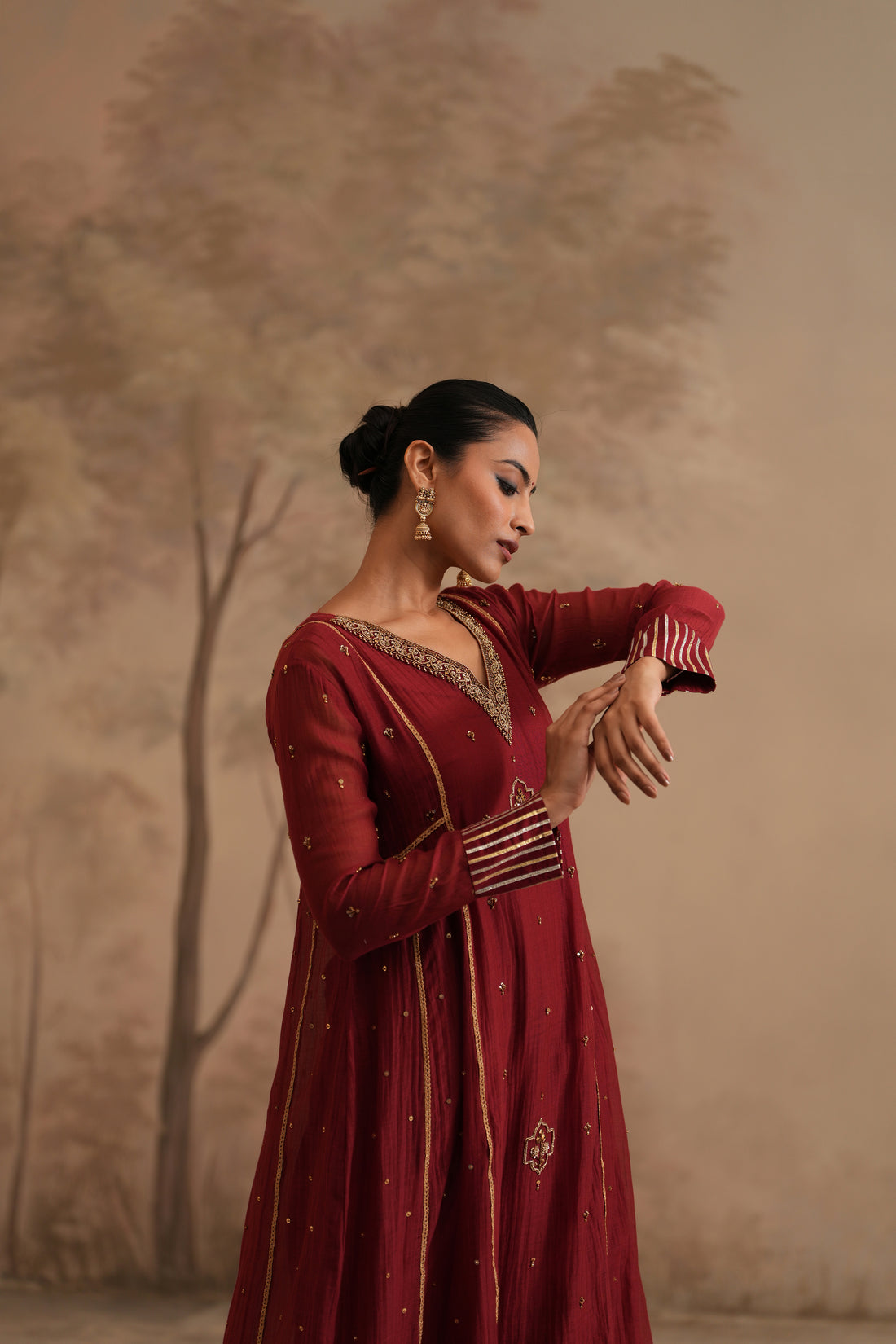 Qala Meher Aline Set -Brick Red