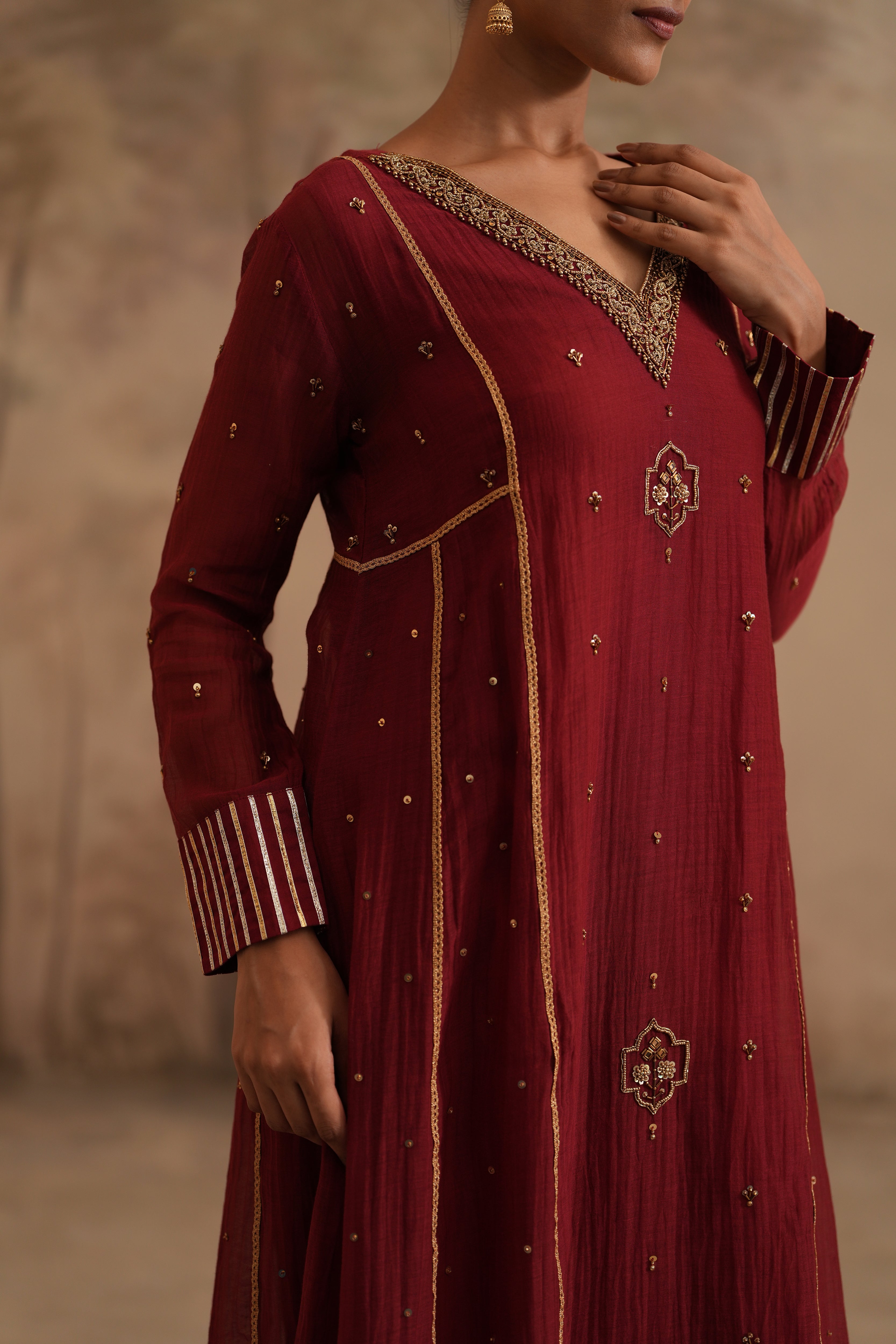 Qala Meher Aline Set -Brick Red