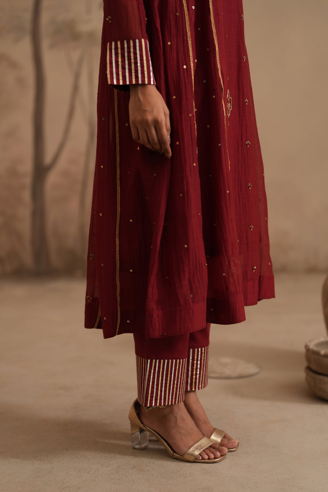 Qala Meher Aline Set -Brick Red