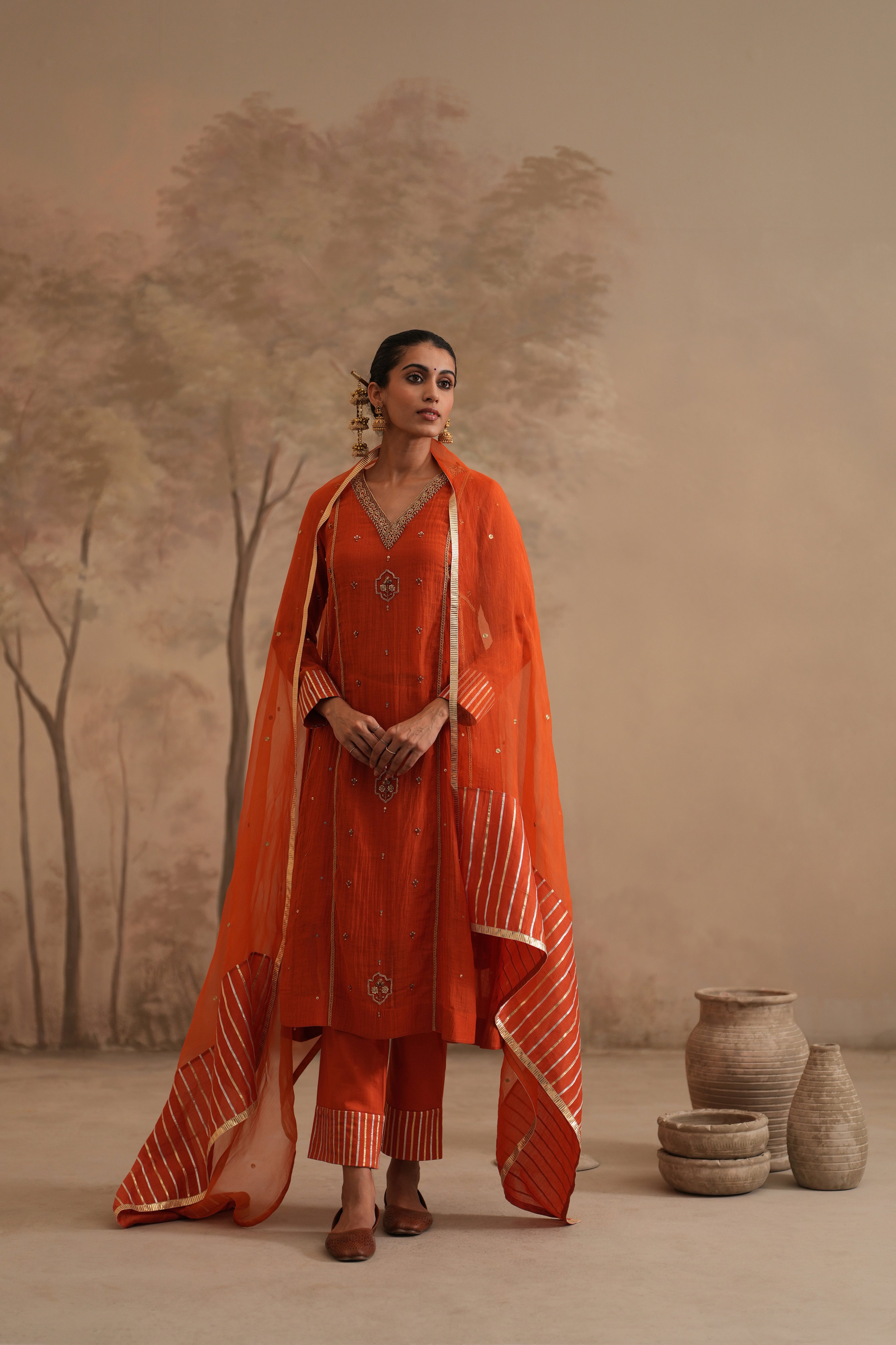 Burnt Orange Qala Avira Aline Set
