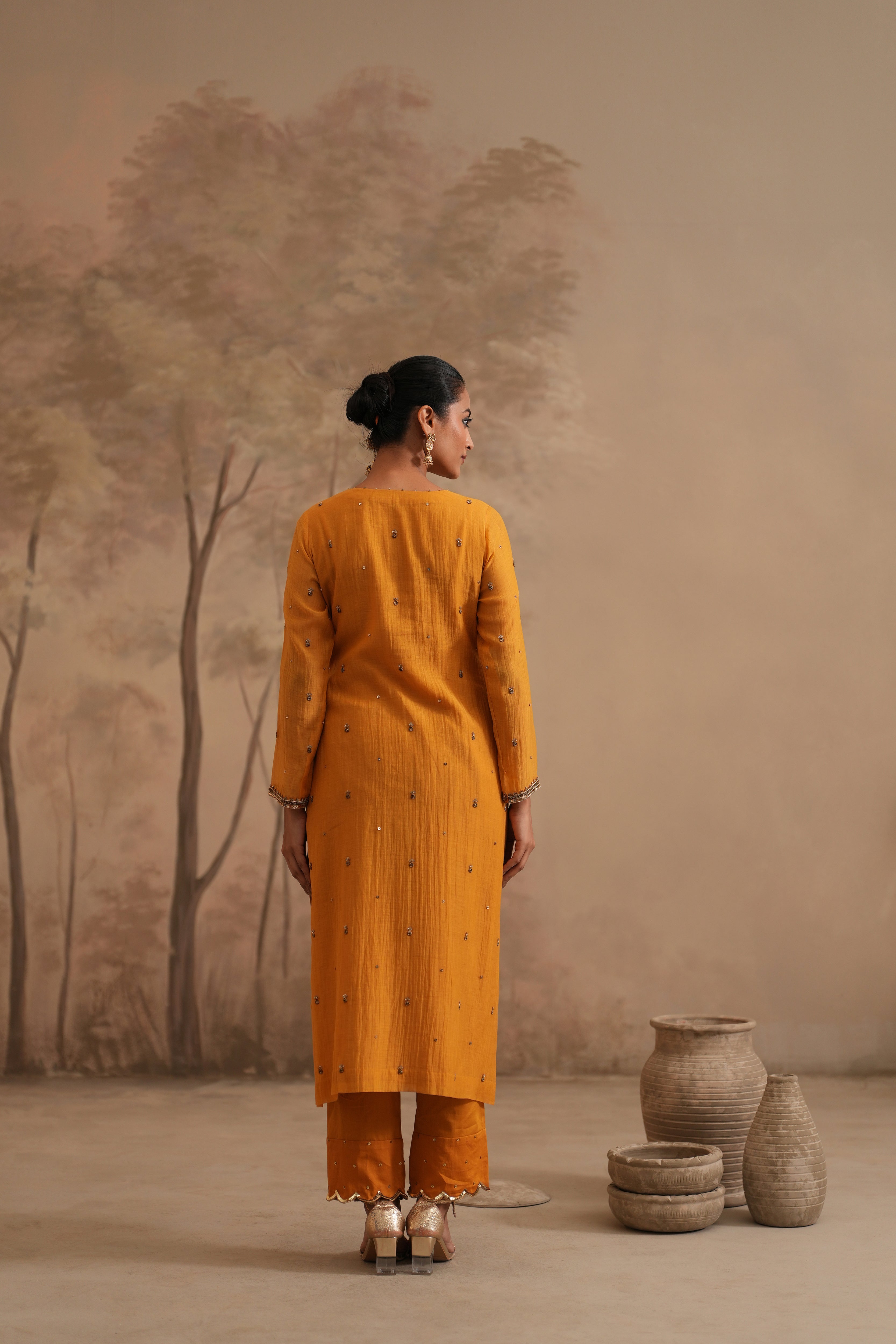 Earthy Yellow Qala Vaanya Straight Boatneck Set