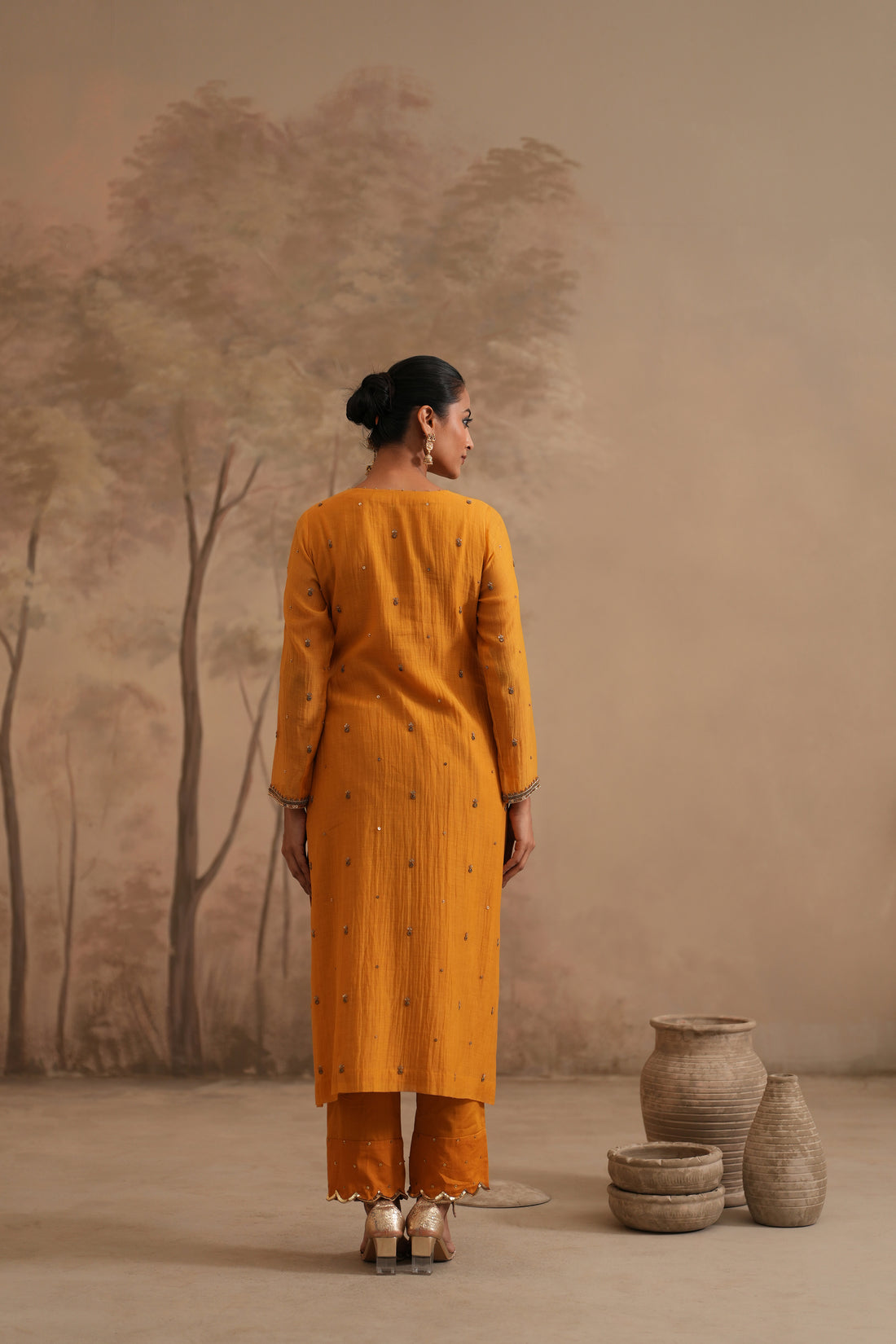 Earthy Yellow Qala Vaanya Straight Boatneck Set