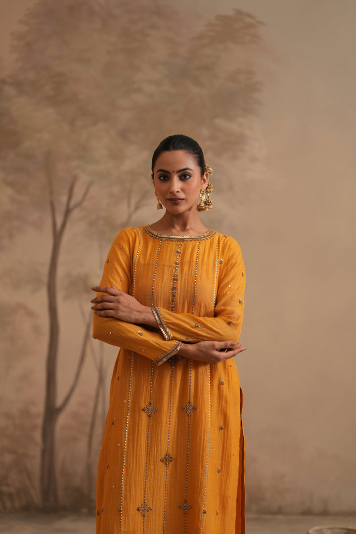 Earthy Yellow Qala Vaanya Straight Boatneck Set