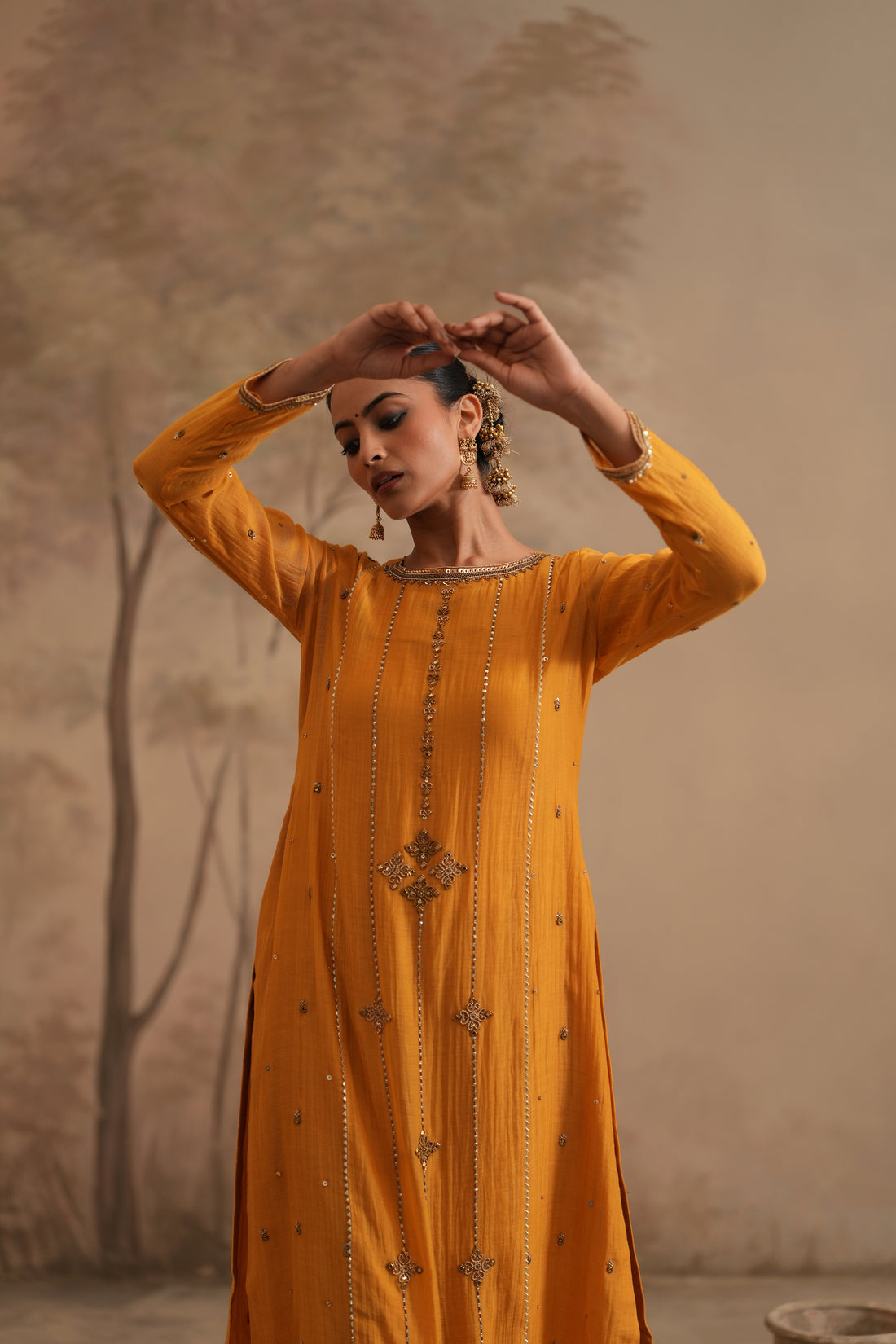 Earthy Yellow Qala Vaanya Straight Boatneck Set