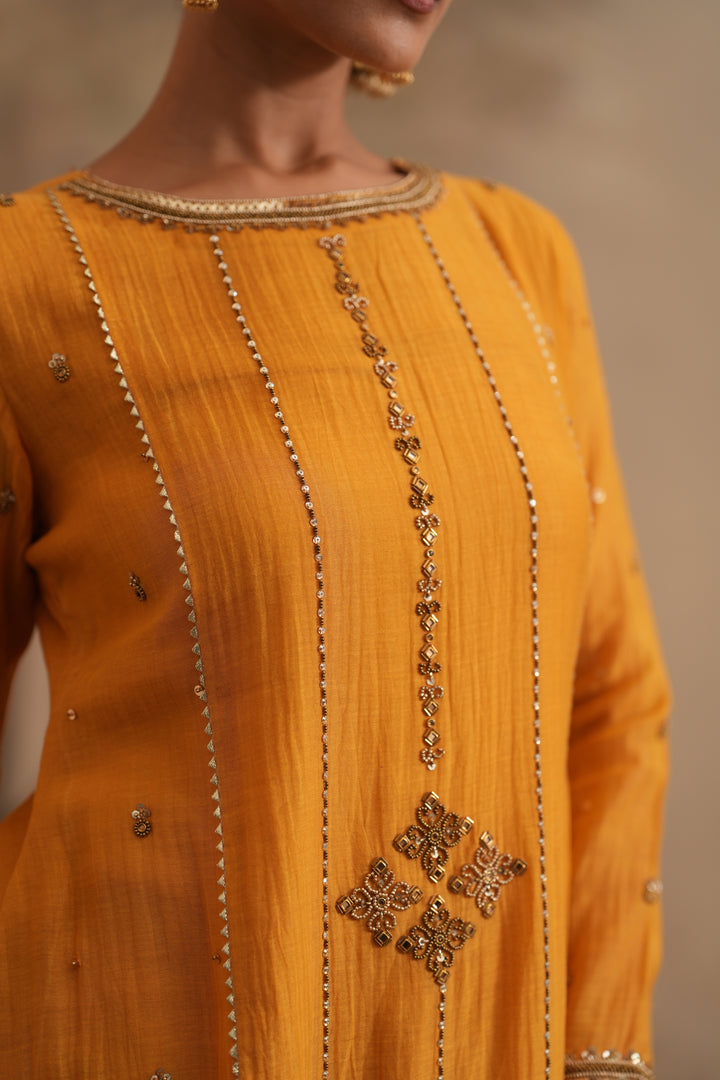 Earthy Yellow Qala Vaanya Straight Boatneck Set