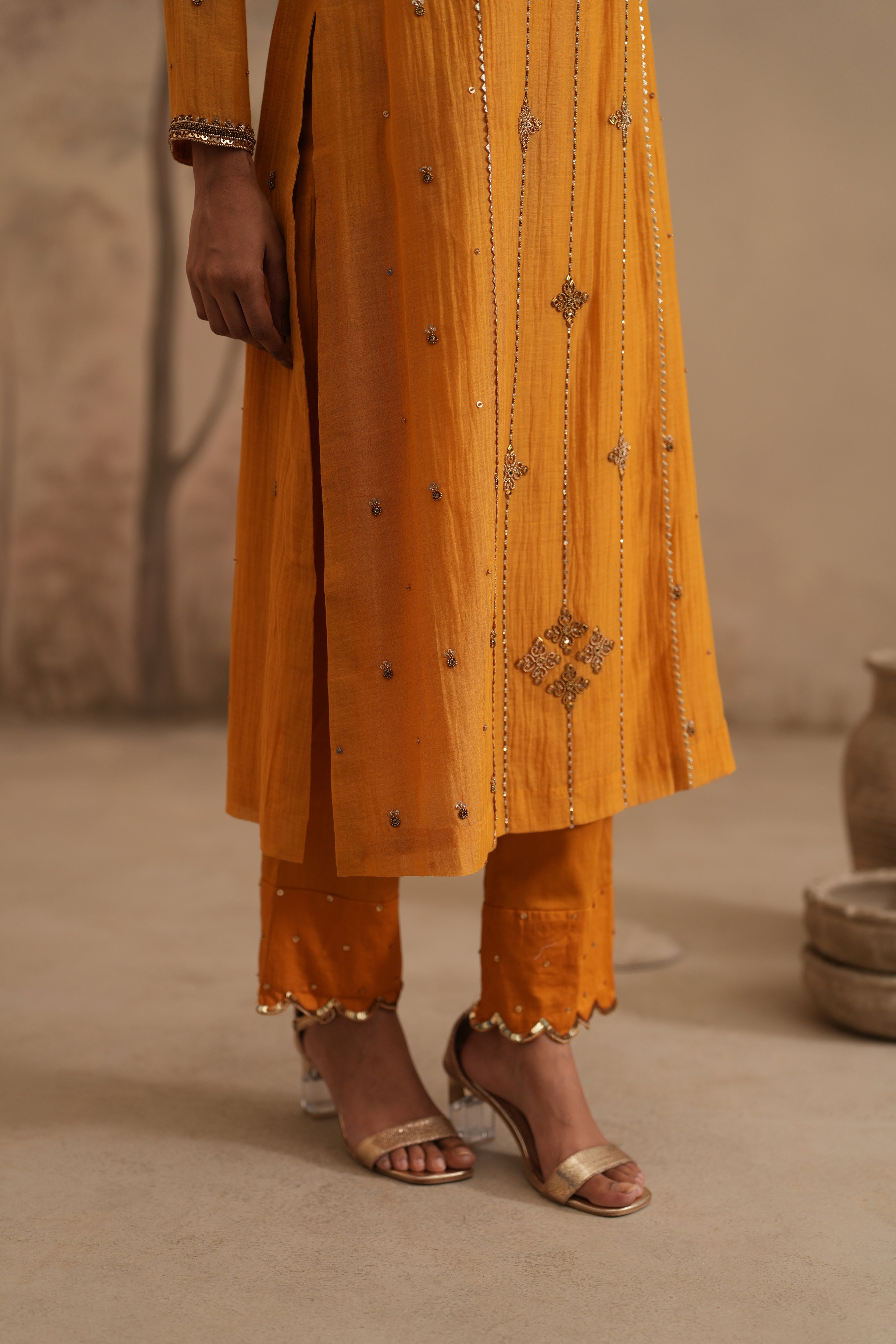 Earthy Yellow Qala Vaanya Straight Boatneck Set