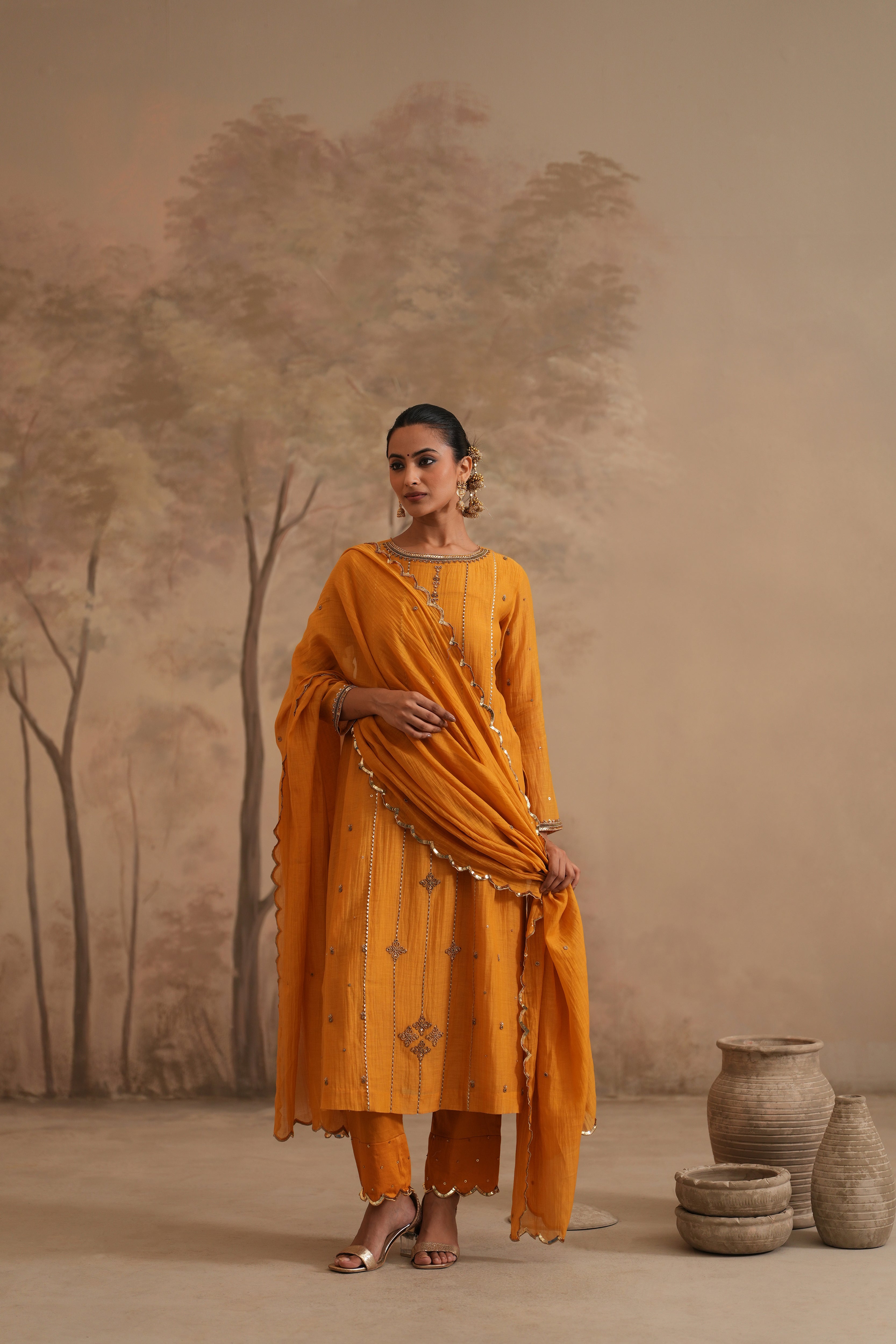 Earthy Yellow Qala Vaanya Straight Boatneck Set