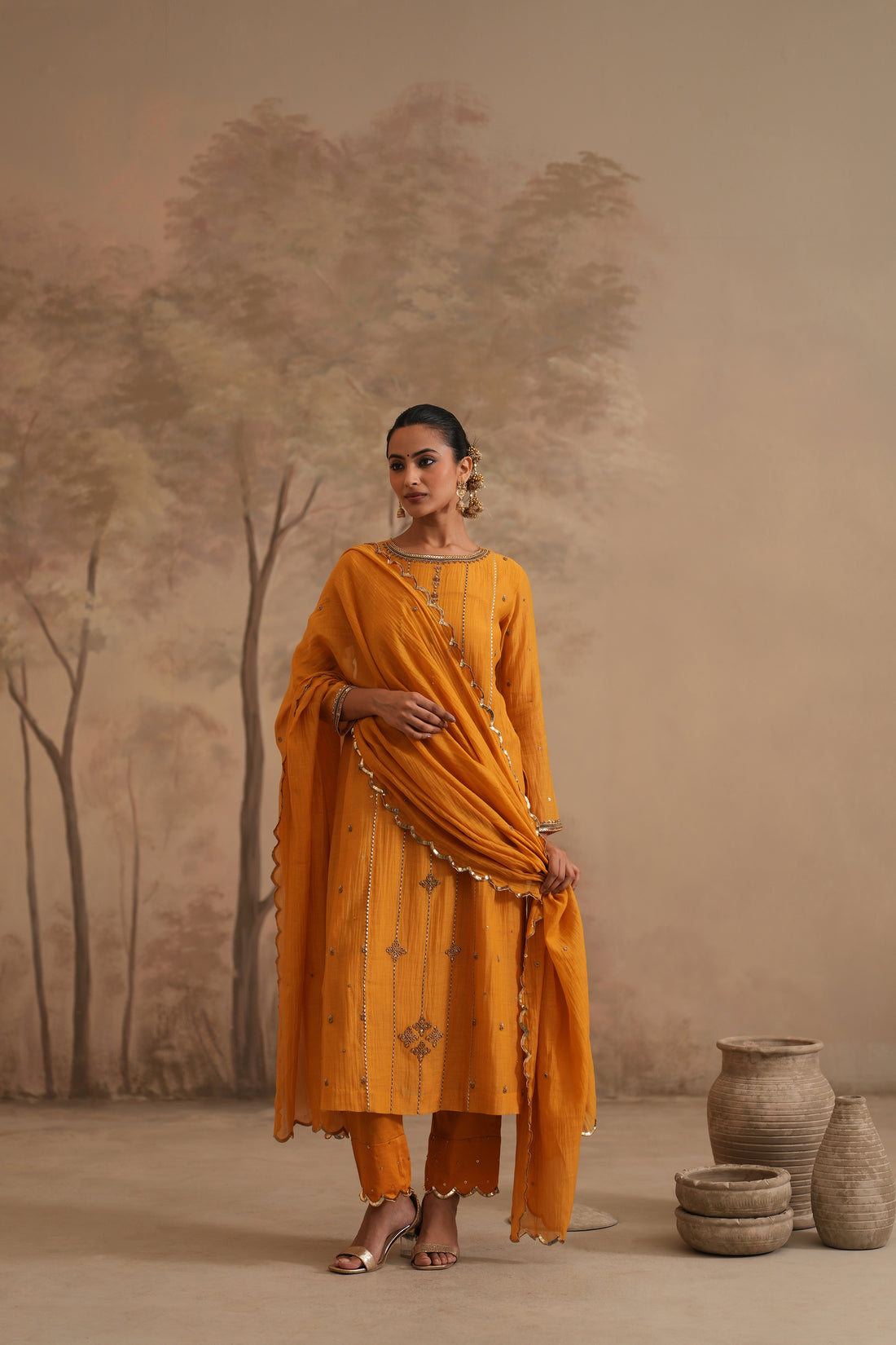 Earthy Yellow Qala Vaanya Straight Boatneck Set