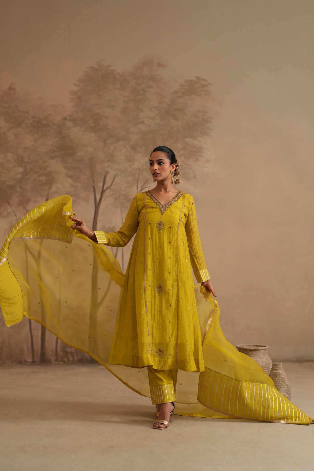 Lemon Yellow  Qala Samaira Aline Set