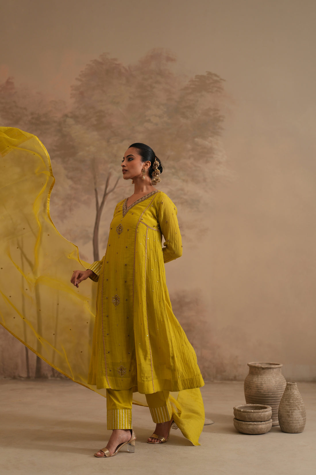 Lemon Yellow  Qala Samaira Aline Set