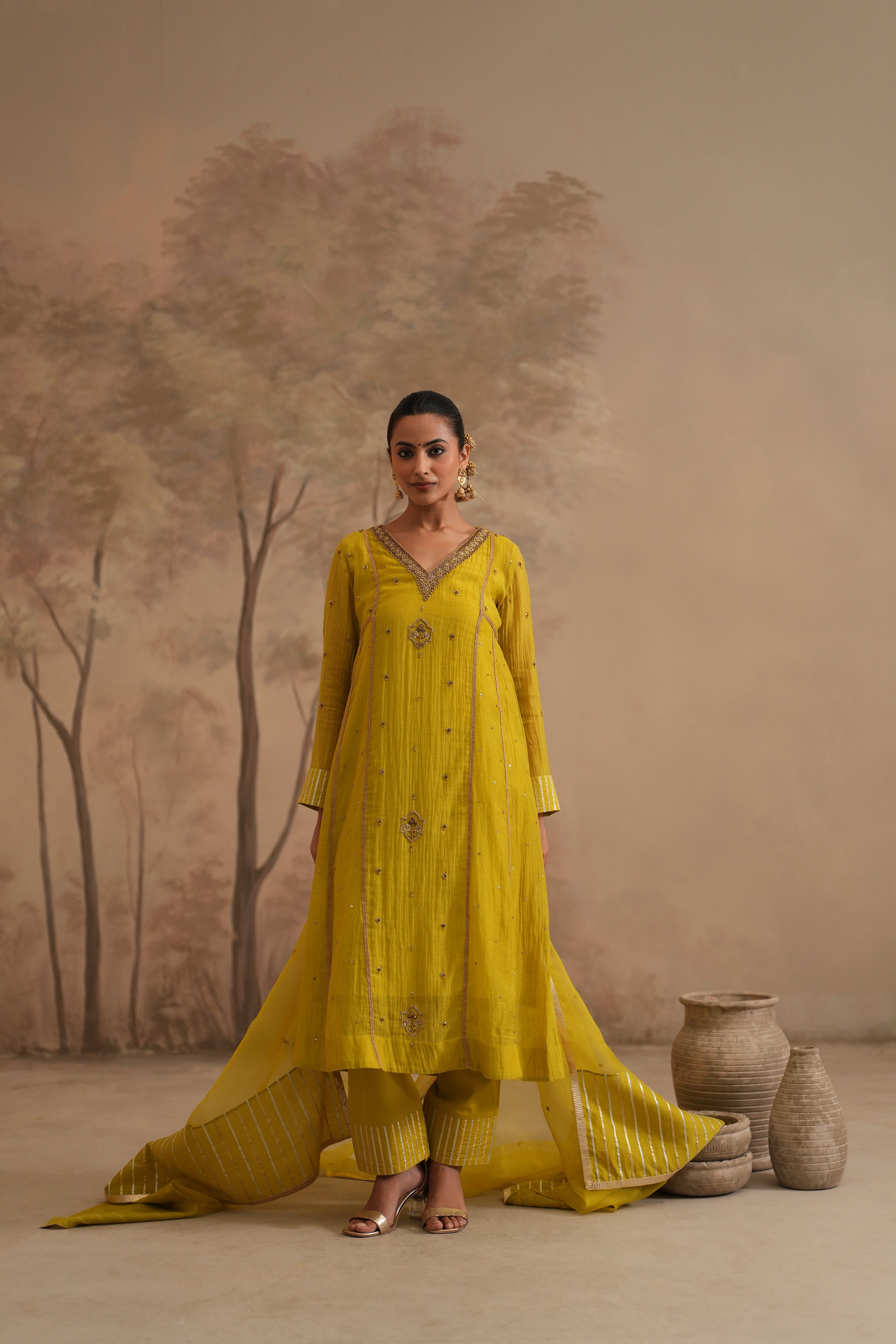 Lemon Yellow  Qala Samaira Aline Set