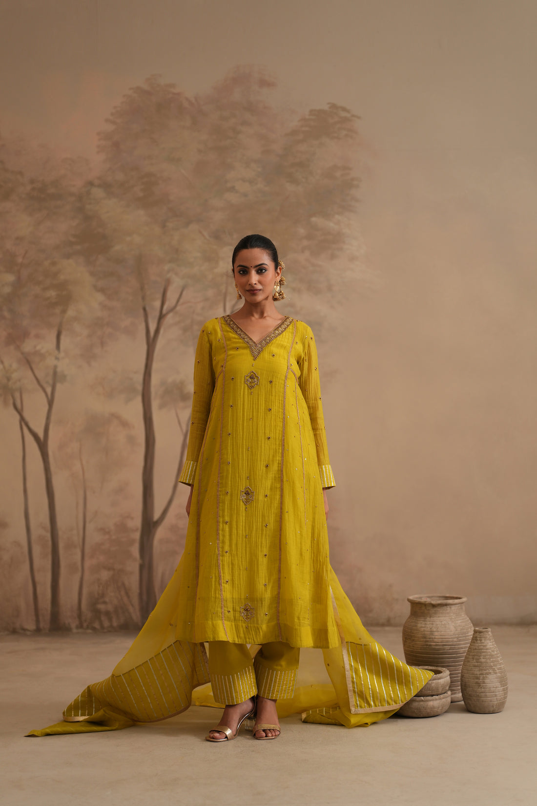 Lemon Yellow  Qala Samaira Aline Set