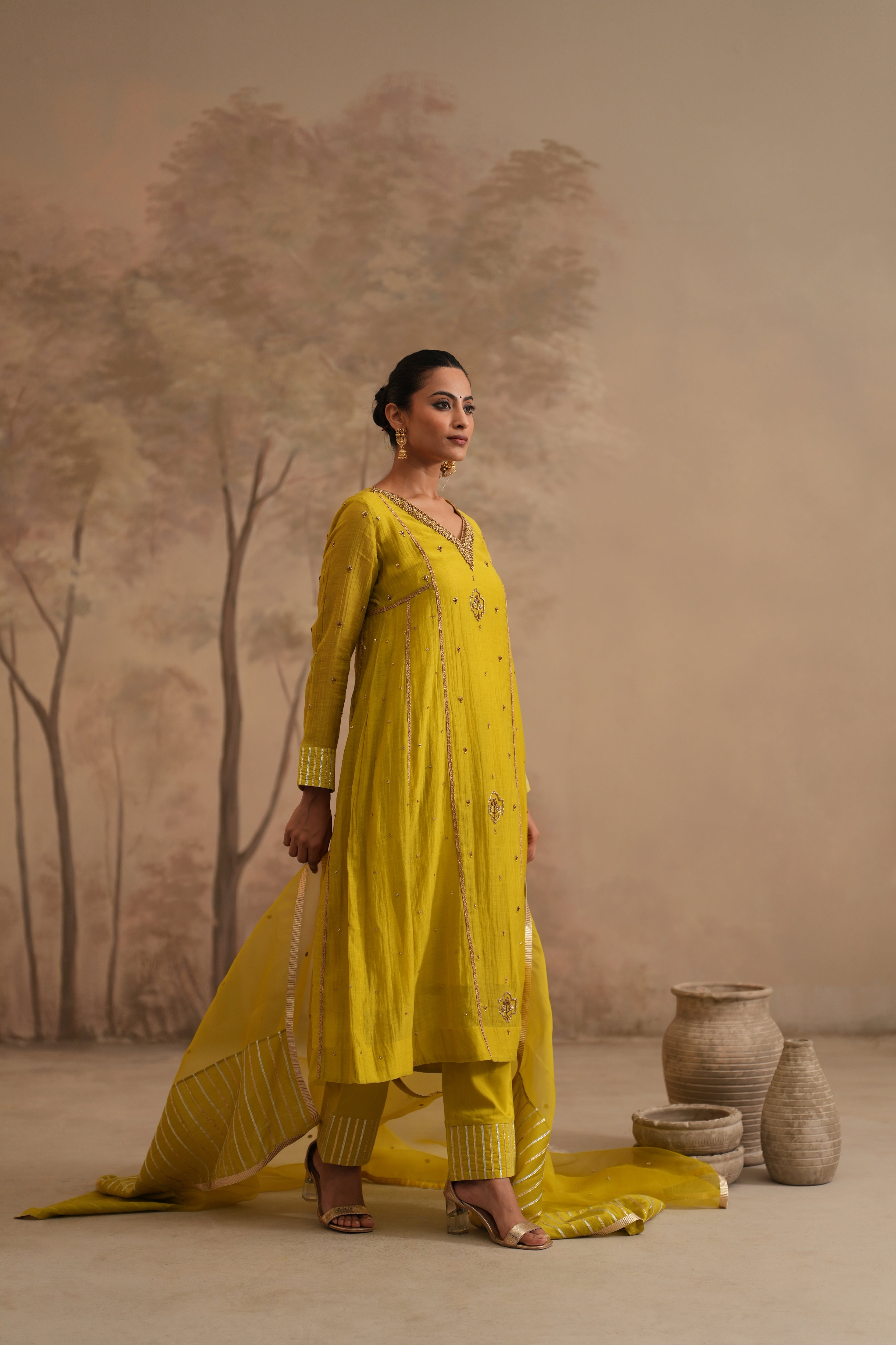 Lemon Yellow  Qala Samaira Aline Set