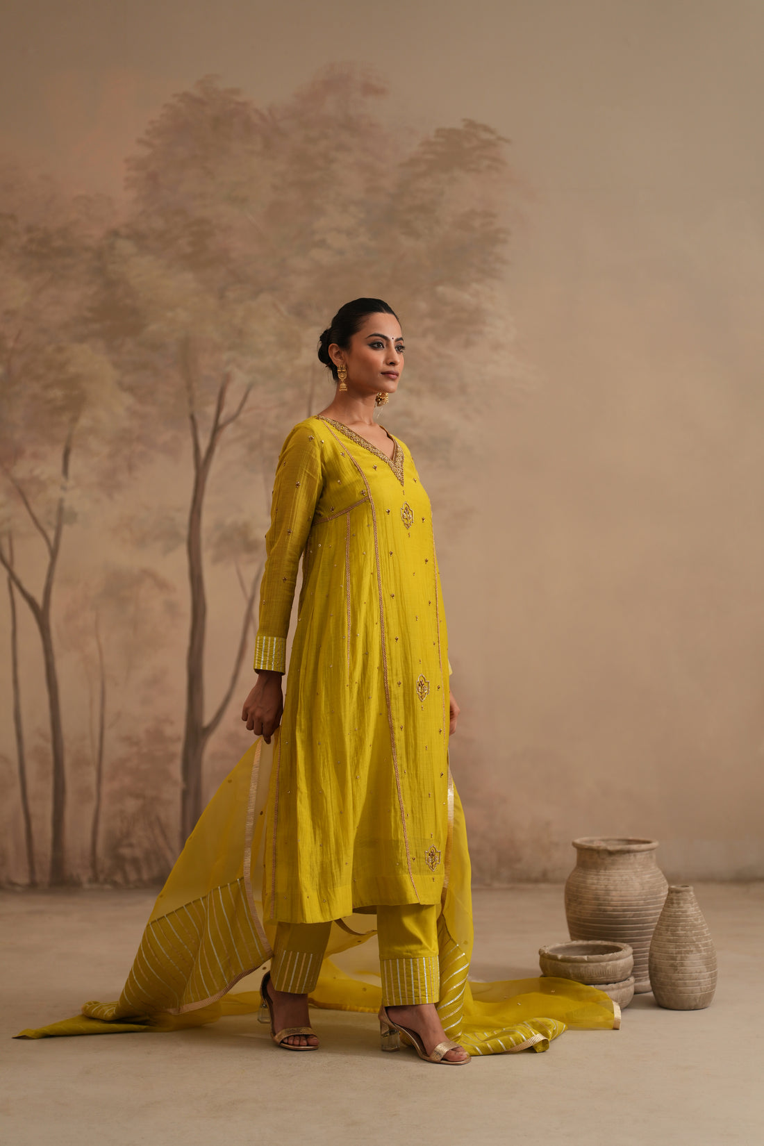 Lemon Yellow  Qala Samaira Aline Set