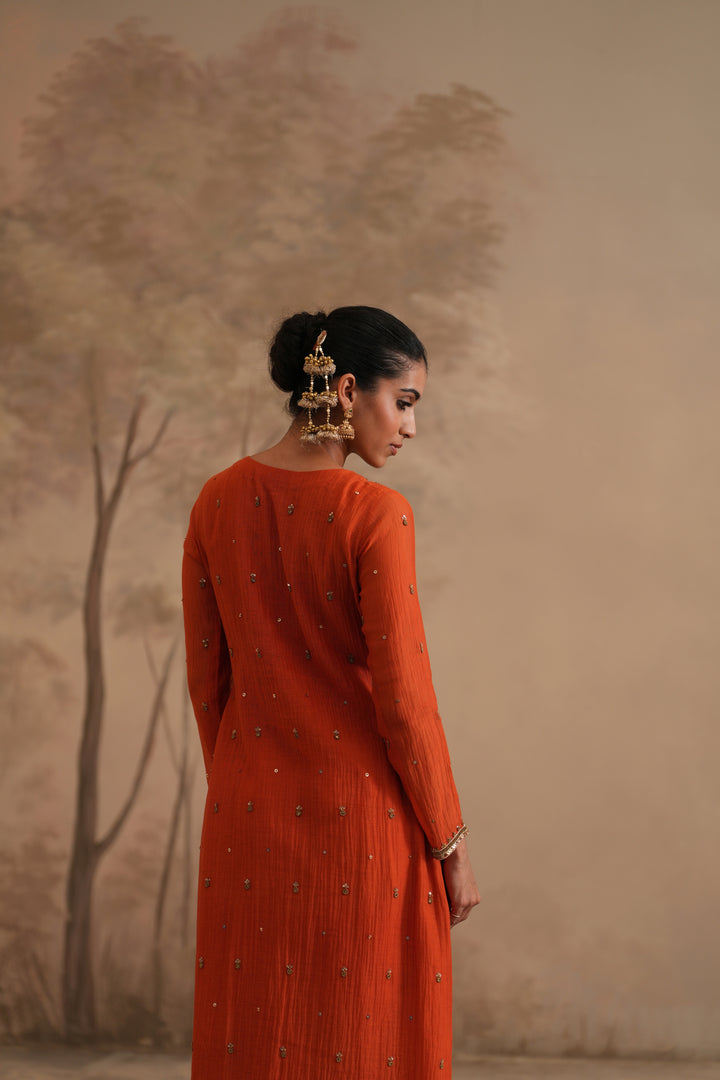 Burnt Orange Qala Elara Straight Boatneck Set