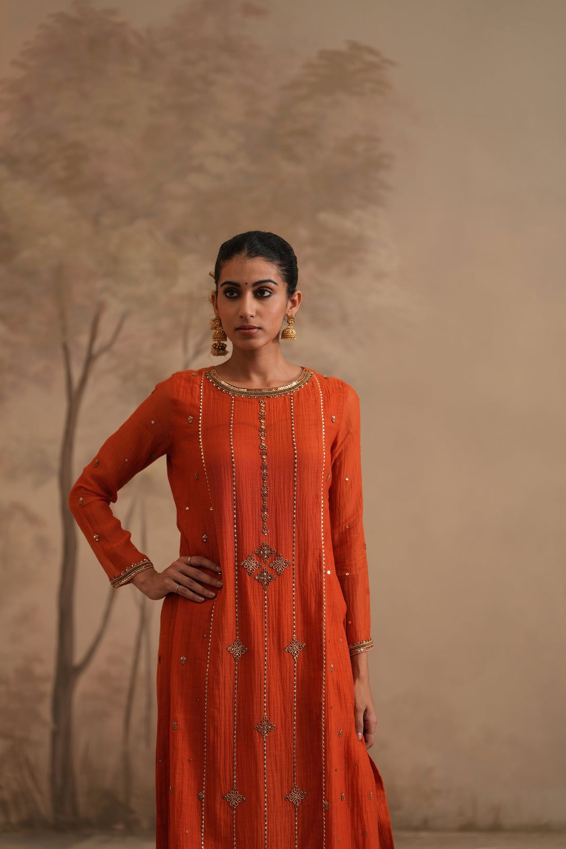 Burnt Orange Qala Elara Straight Boatneck Set