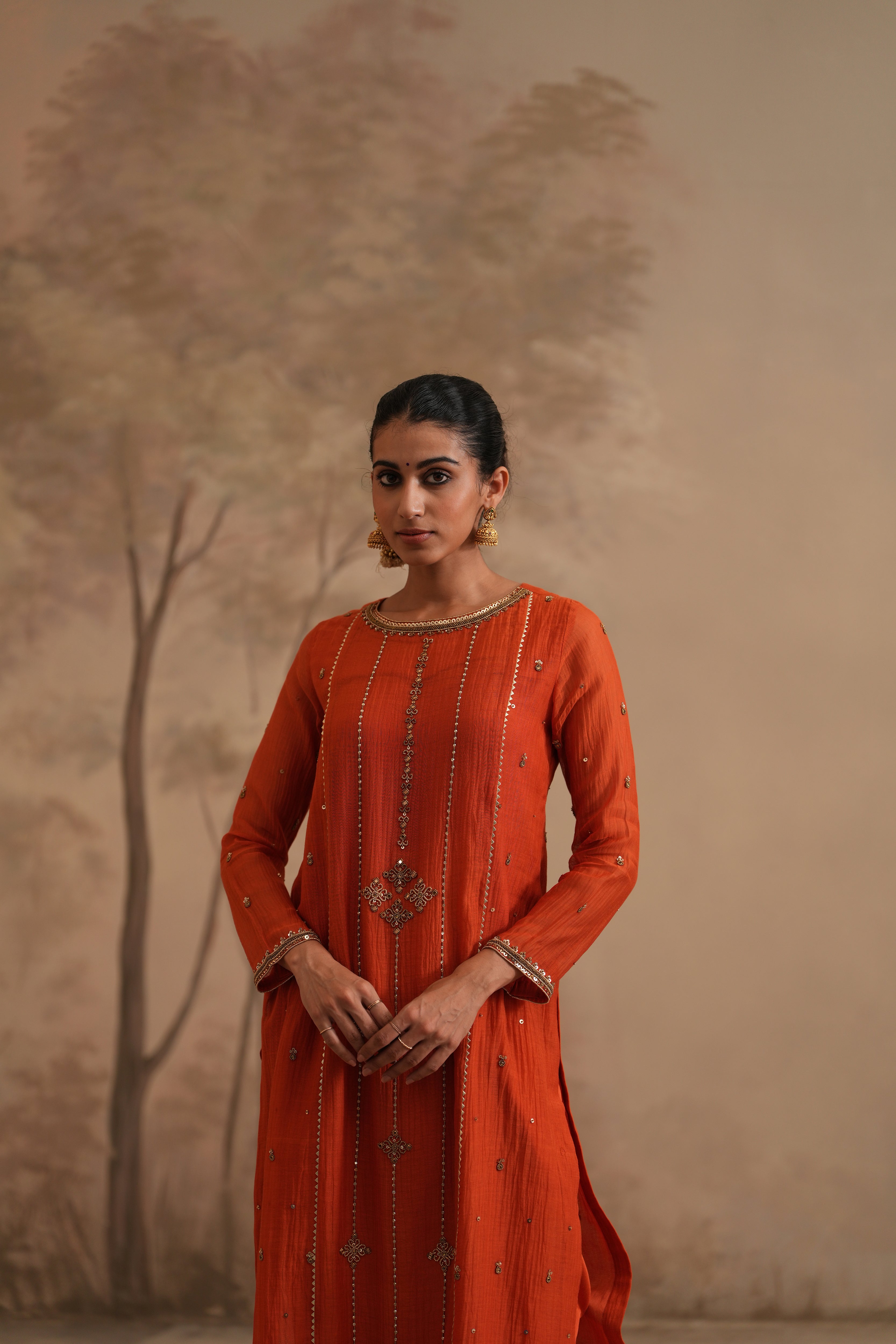 Burnt Orange Qala Elara Straight Boatneck Set
