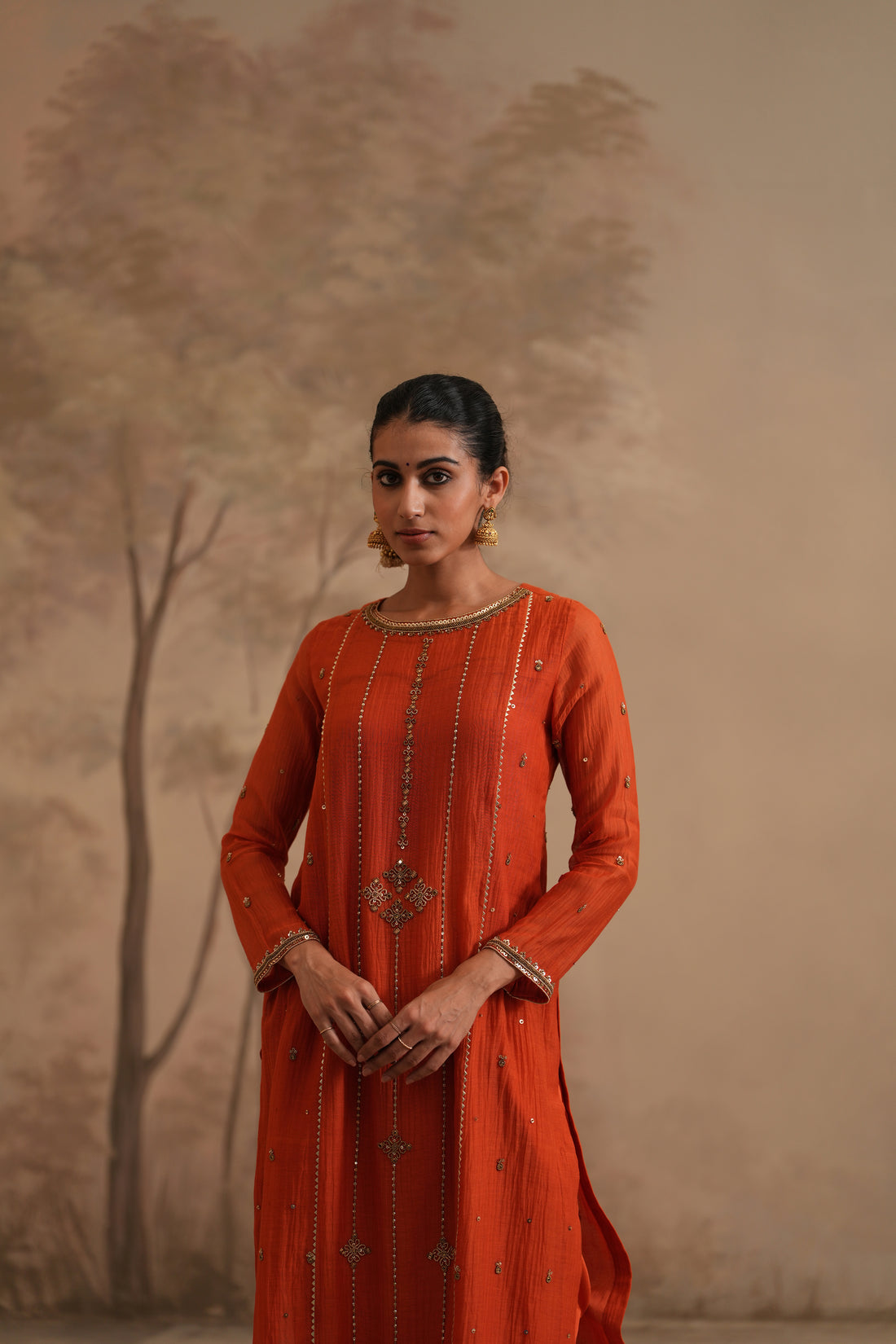 Burnt Orange Qala Elara Straight Boatneck Set