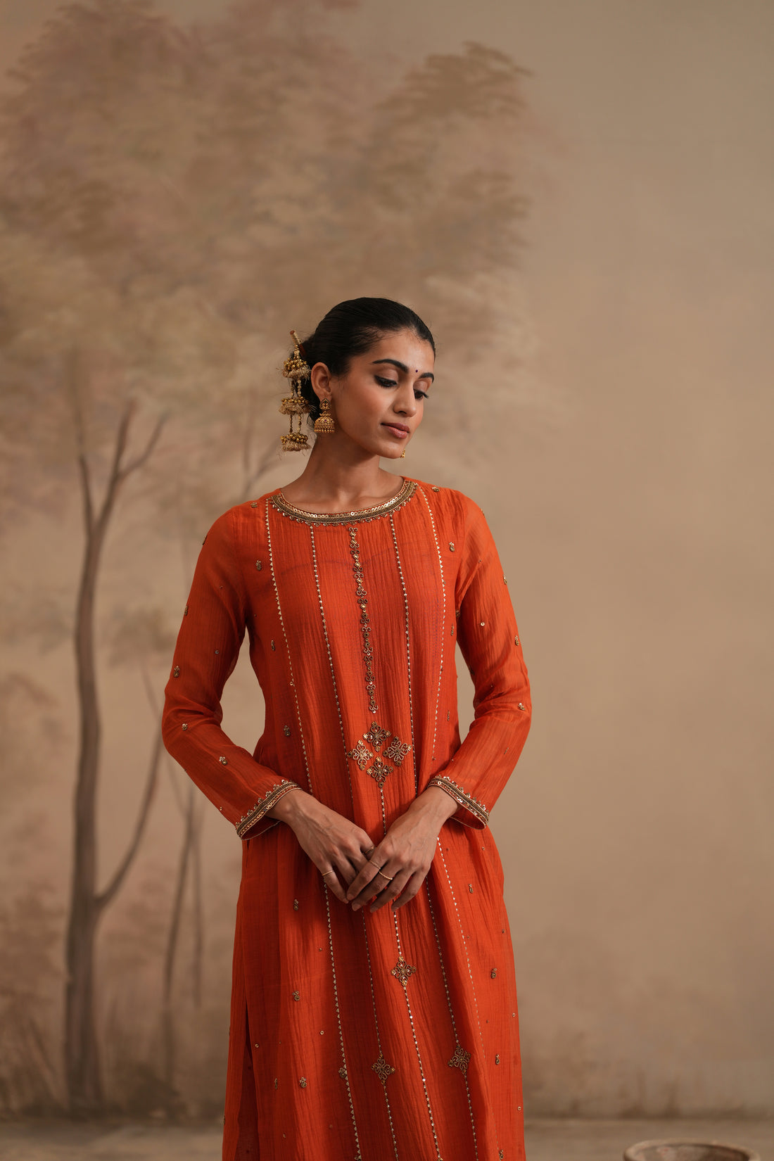 Burnt Orange Qala Elara Straight Boatneck Set