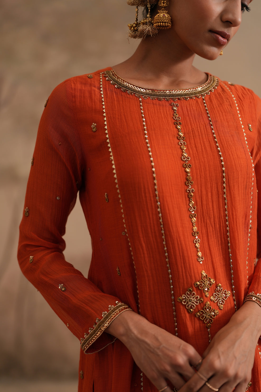 Burnt Orange Qala Elara Straight Boatneck Set