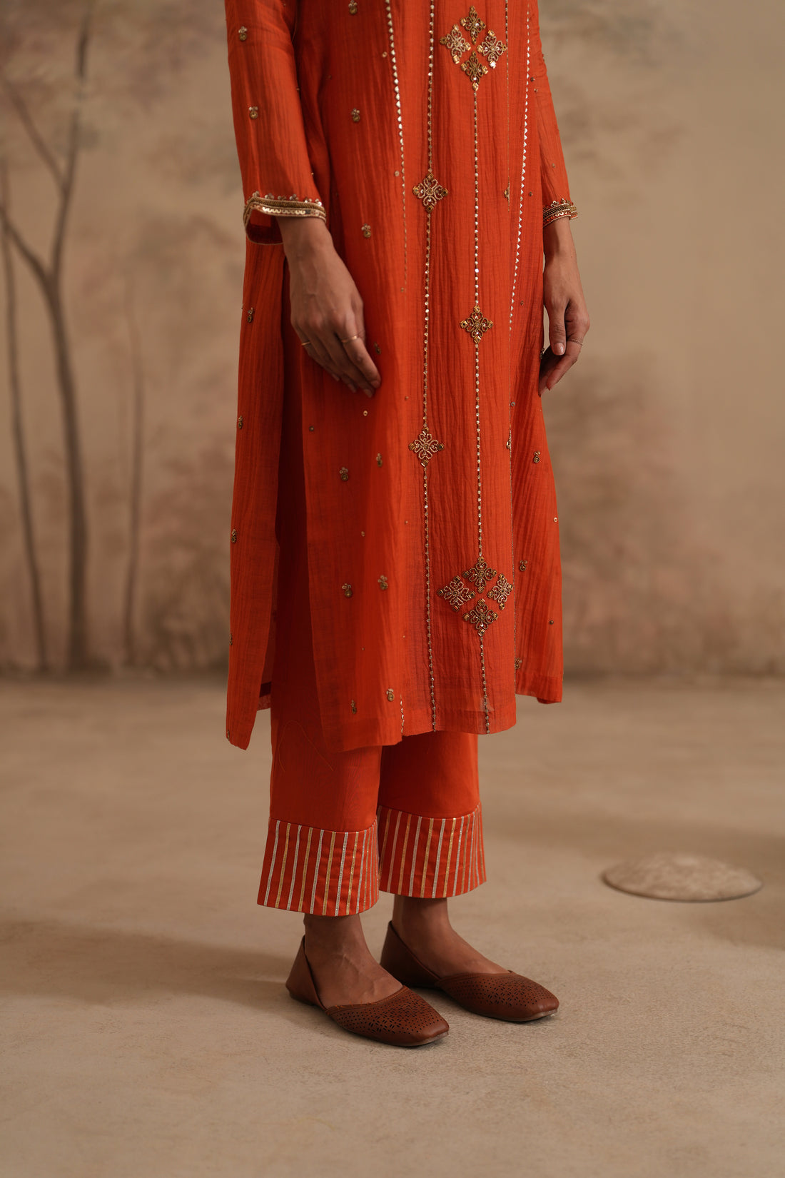 Burnt Orange Qala Elara Straight Boatneck Set