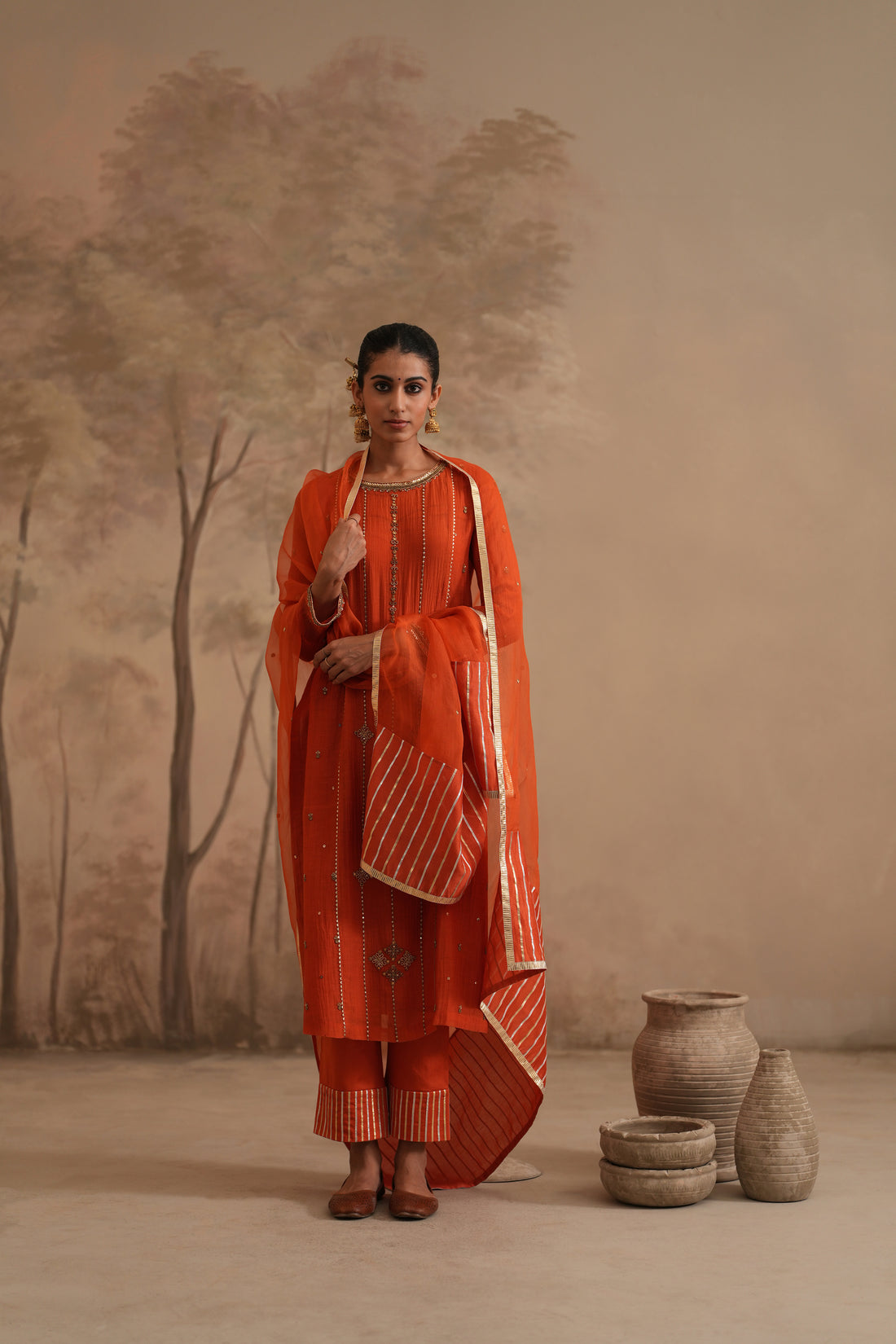 Burnt Orange Qala Elara Straight Boatneck Set