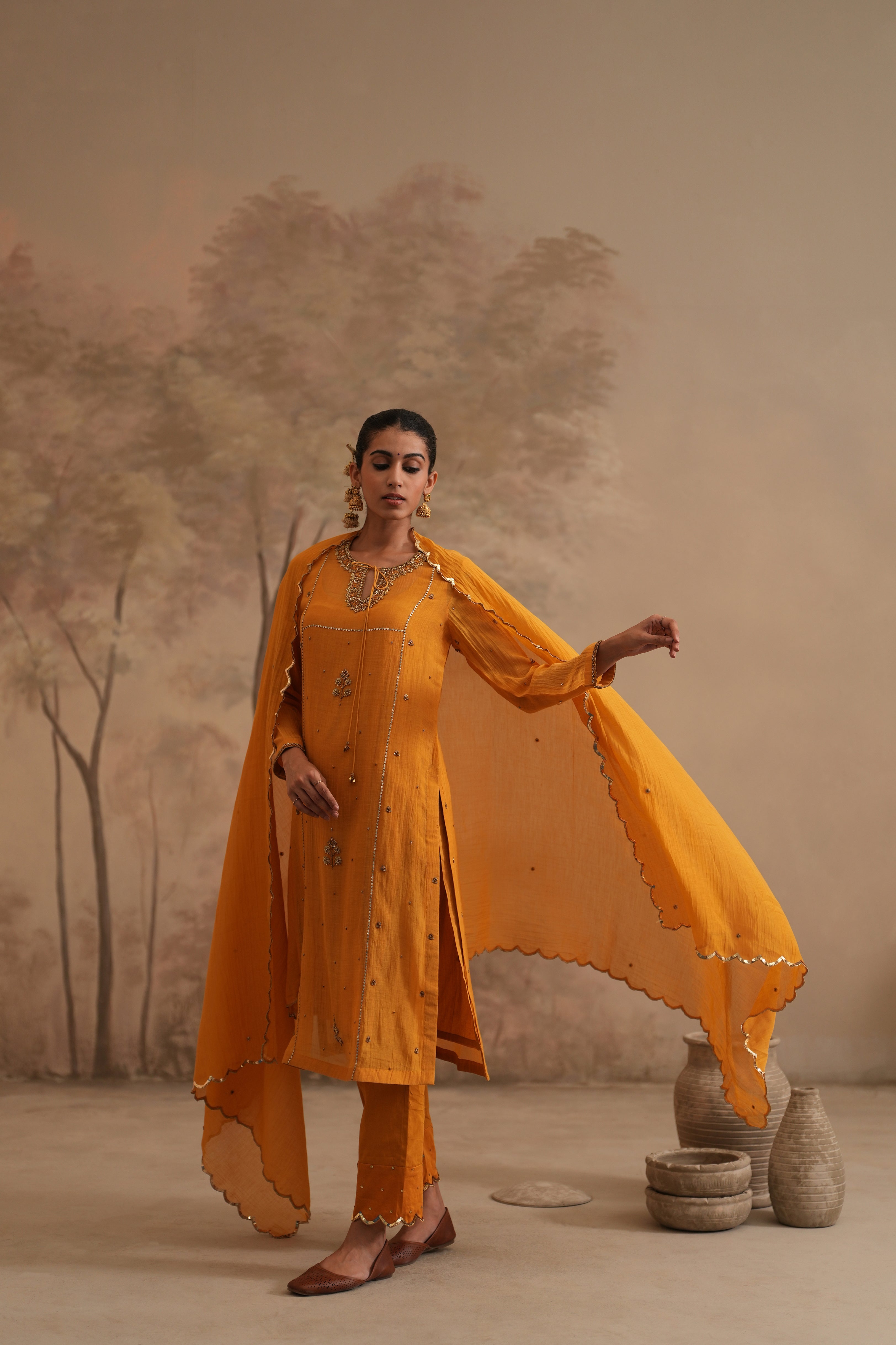 Earthy Yellow Qala Rachita Straight Keyhole Set