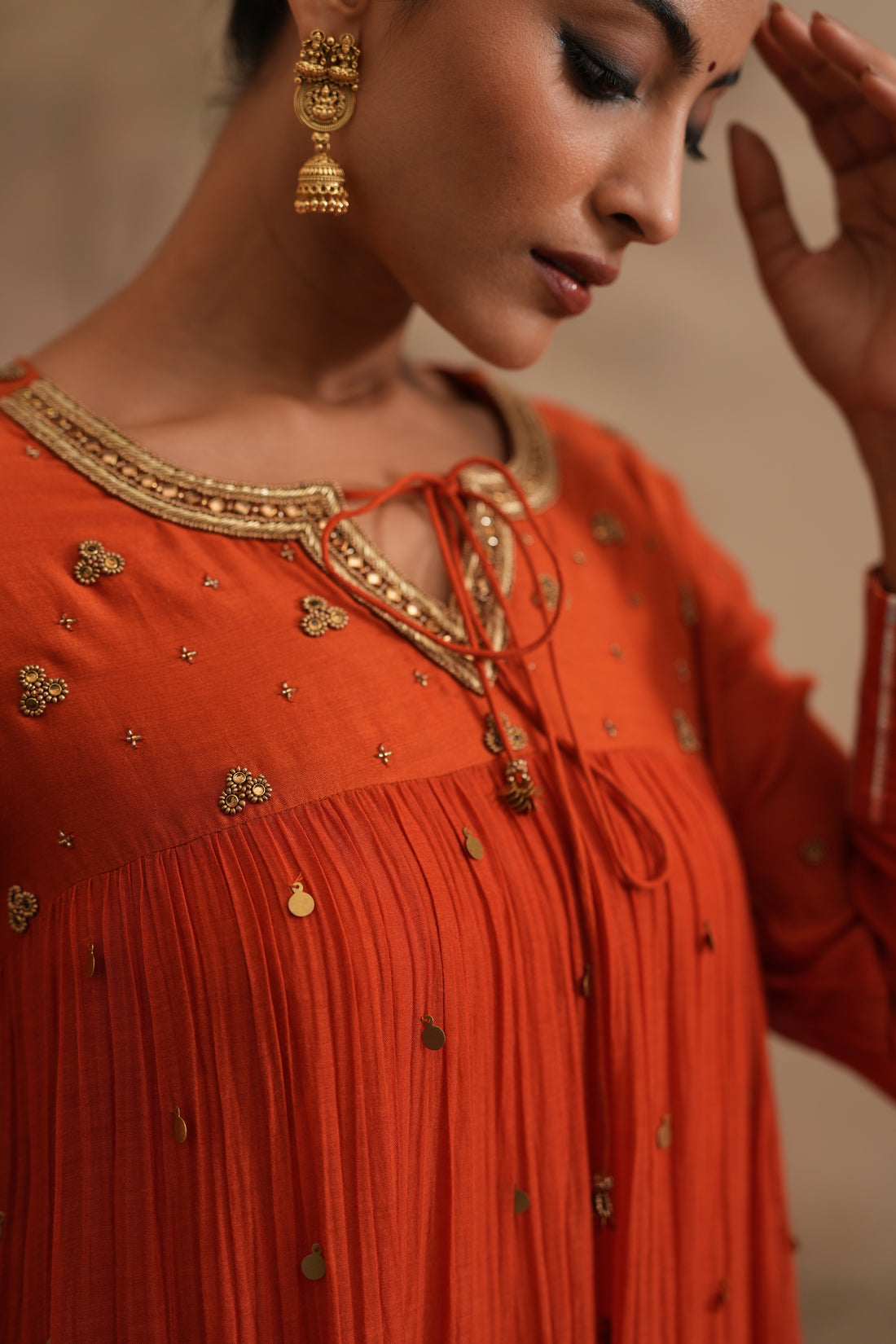 Burnt Orange Qala Aarna Layered Long Anarkali Set