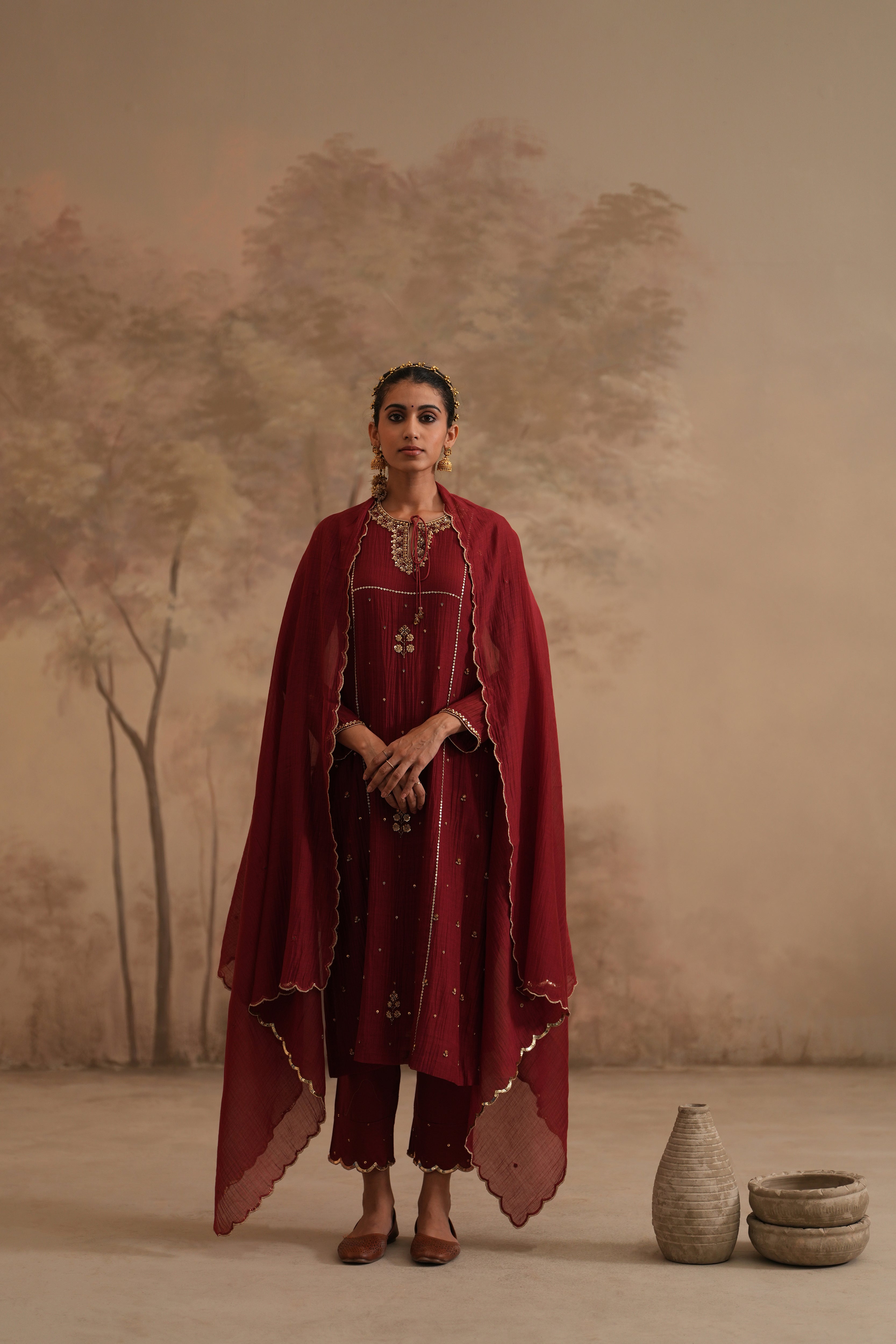 Brick Red Qala Saanvi Straight Keyhole Set