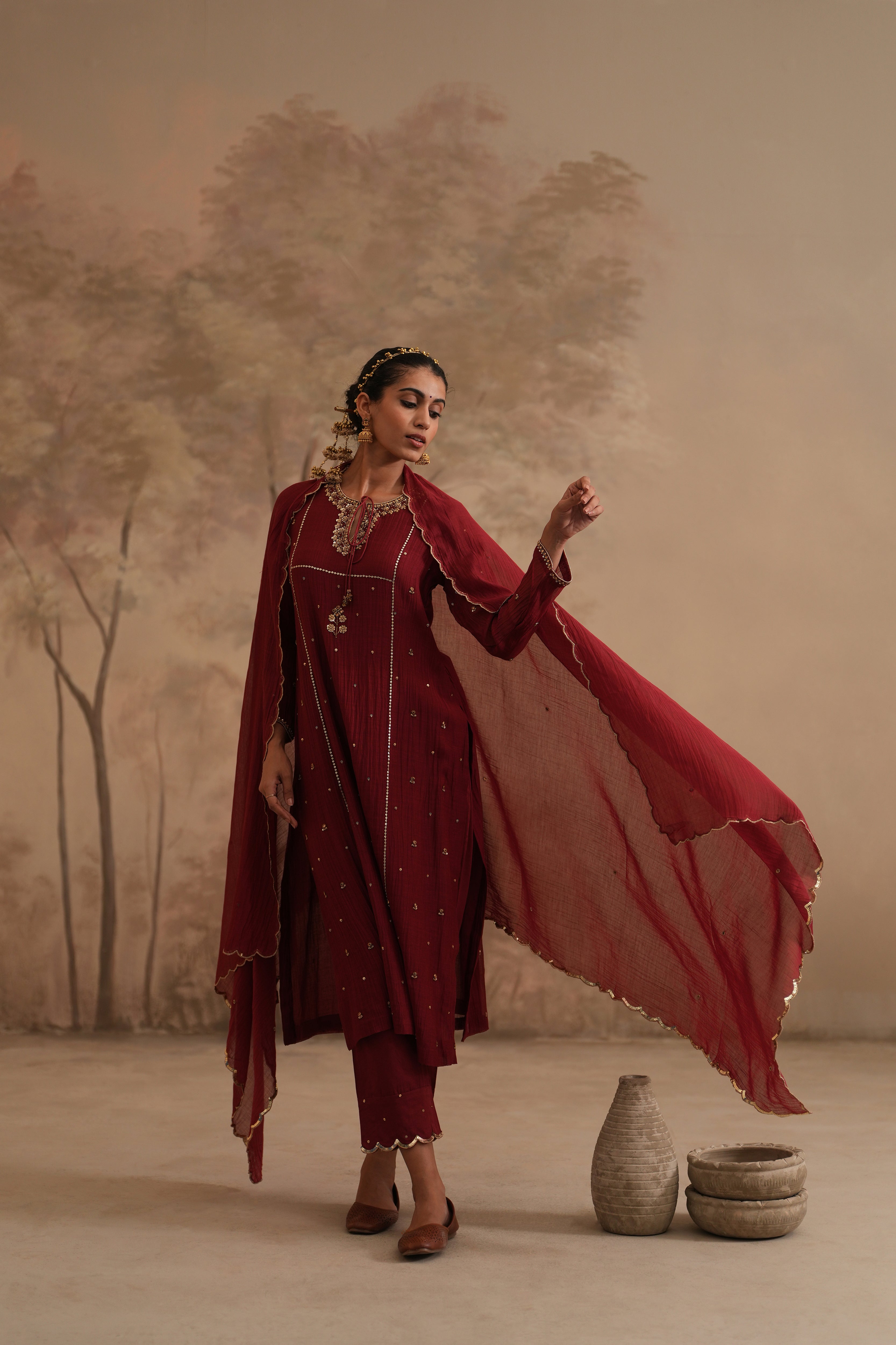 Brick Red Qala Saanvi Straight Keyhole Set