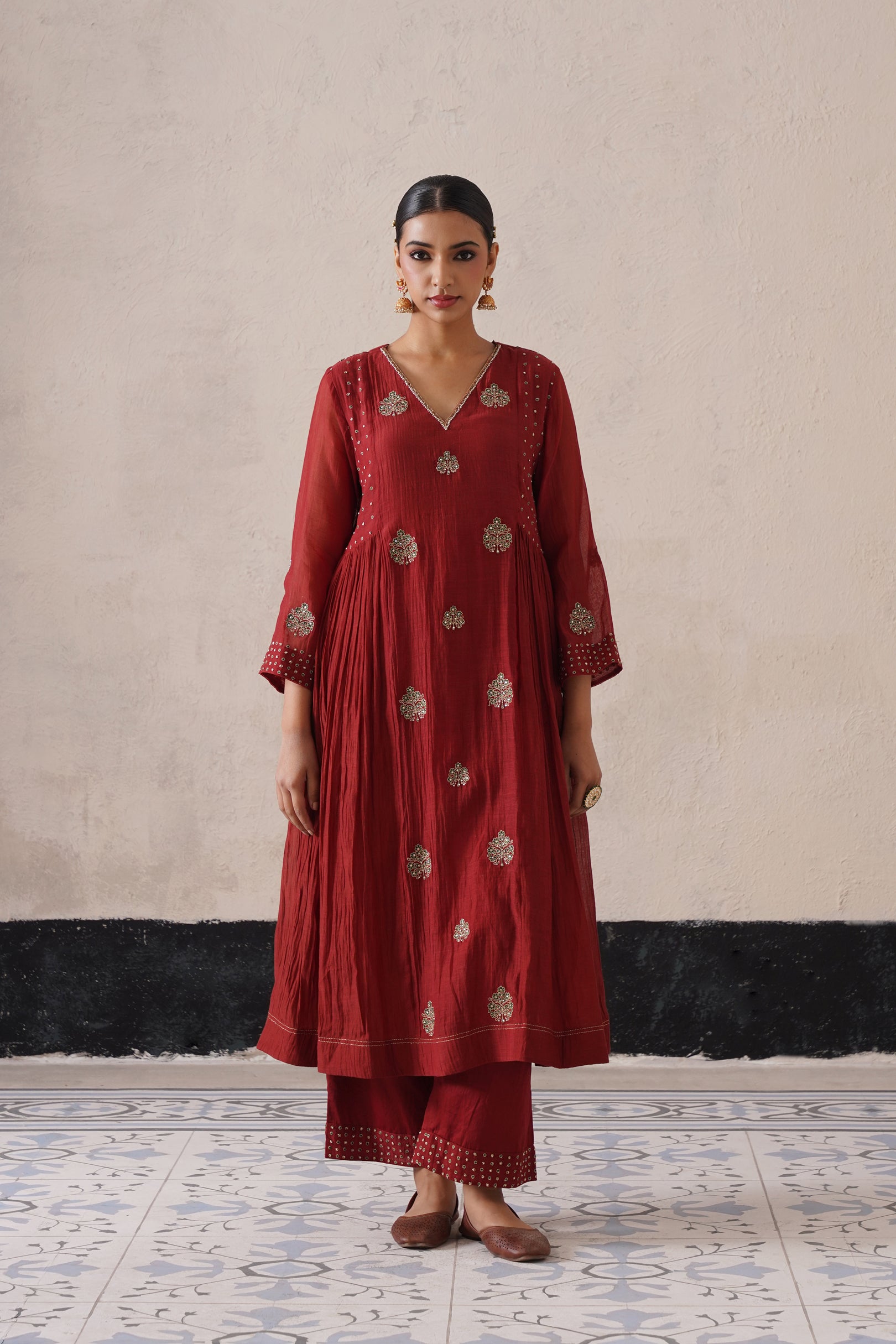 Mahroon Pannel Kurta Set